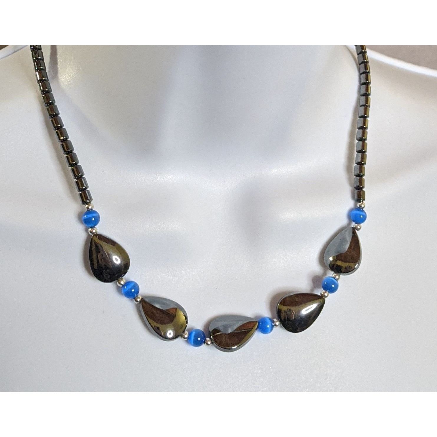 Other Hematite And Blue Glass Beaded Necklace With Teardrop Accent Size ONE SIZE - 1 Thumbnail