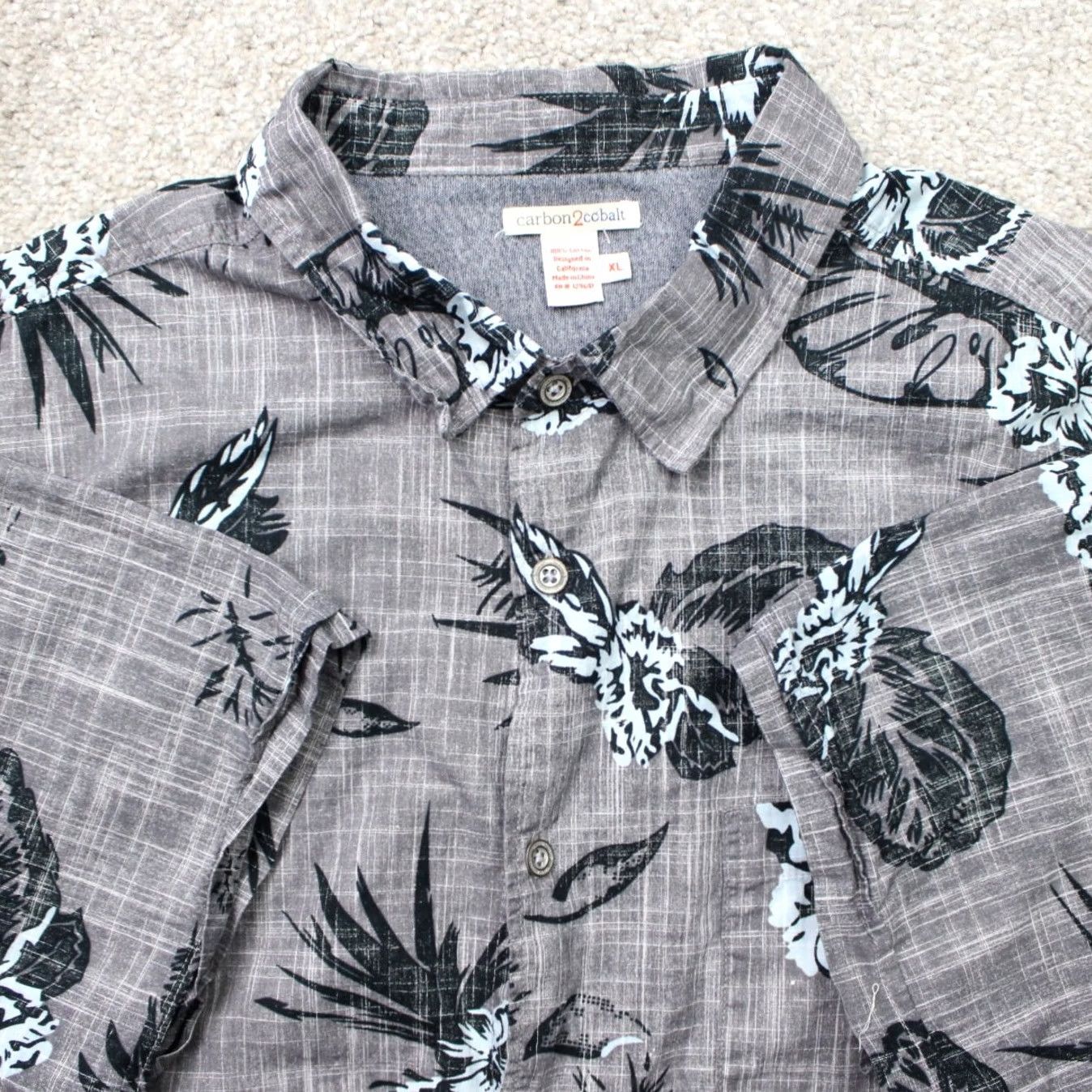 Carbon Carbon2Cobalt Shirt Mens XL Gray Floral Reverse Print 100% Cotton Short Sleeve Size US XL / EU 56 / 4 - 2 Thumbnail