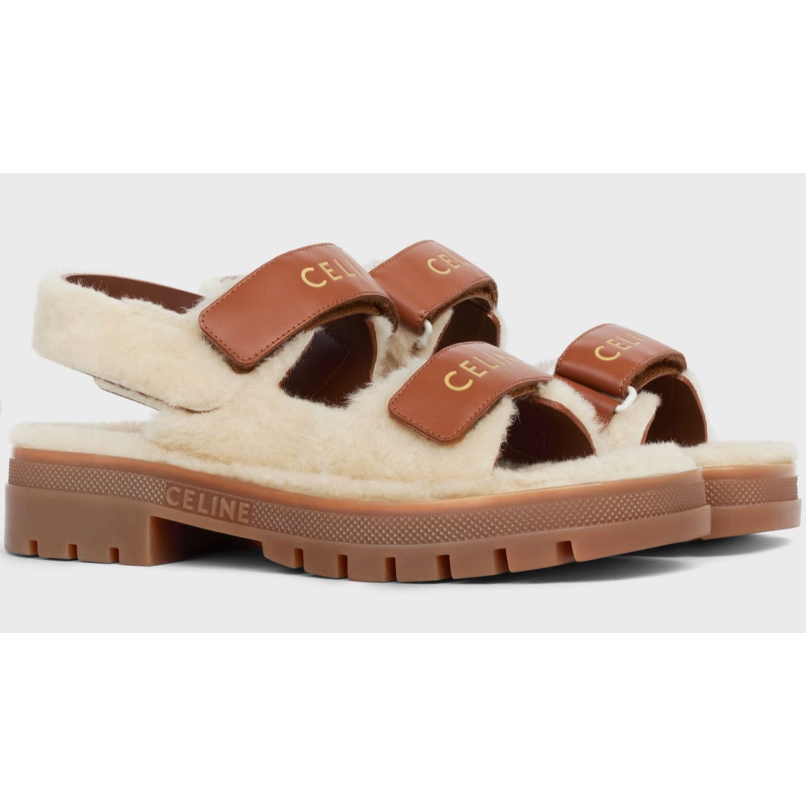 Celine Celine Leo Scratch Sandal Shearling Fur Tan Leather Logo Size US 10 / IT 40 - 3 Thumbnail