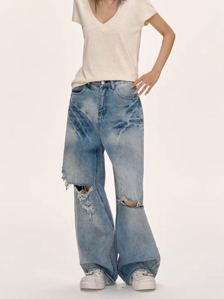 Jean Men's retro embroidered ripped washed distressed jeans Size US 32 / EU 48 - 1 Thumbnail