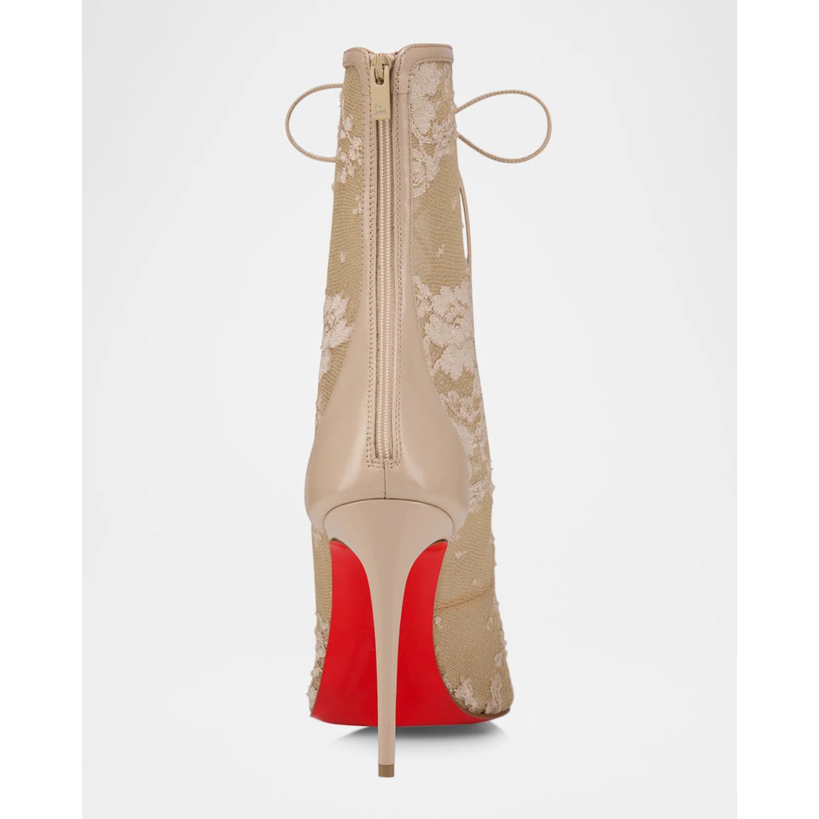 Christian Louboutin KM Lace Booty 100 Pearl Beige Lace Up Ankle Heel Bootie 40 Size US 10 / IT 40 - 19 Thumbnail