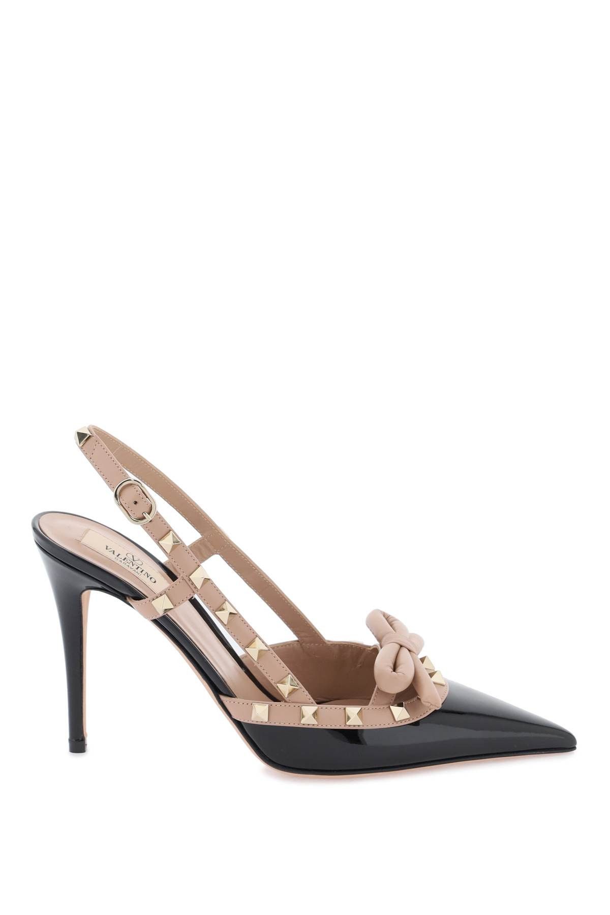 image of Valentino Garavani Rockstud Bow Slingback Pumps Shoes in Nero Rose Cannelle, Women's (Size 7)