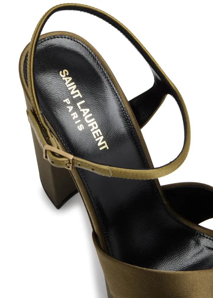 Saint Laurent Paris oc11z1225 785665 Blanca Platform Sandals Satin Crepe Green Size US 8 / IT 38 - 4 Thumbnail