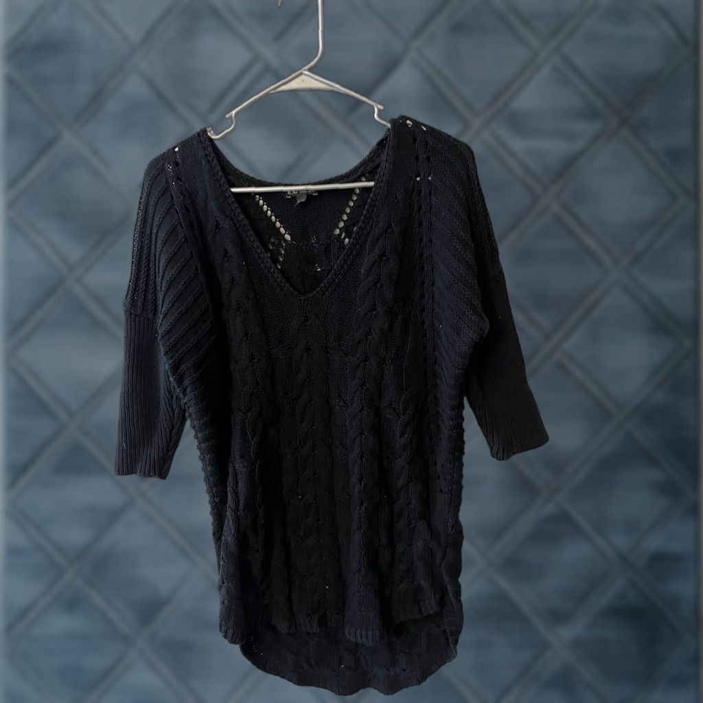 Express Express Sweater Women's Small Black V-Neck 3/4 Sleeve Pullover Cotton Blend Size S / US 4 / IT 40 - 1 Thumbnail