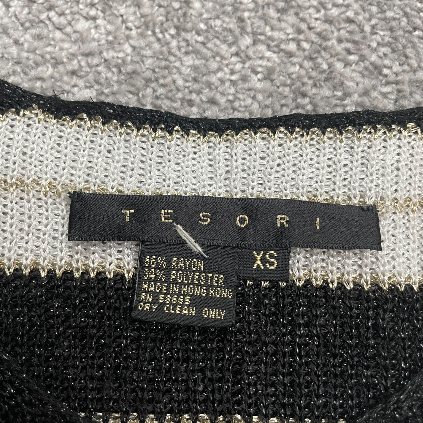 Vintage Tesori Shiny Sweater Womens XS Black White Gold Striped Crew Neck Half Sleeve Size XS / US 0-2 / IT 36-38 - 7 Thumbnail