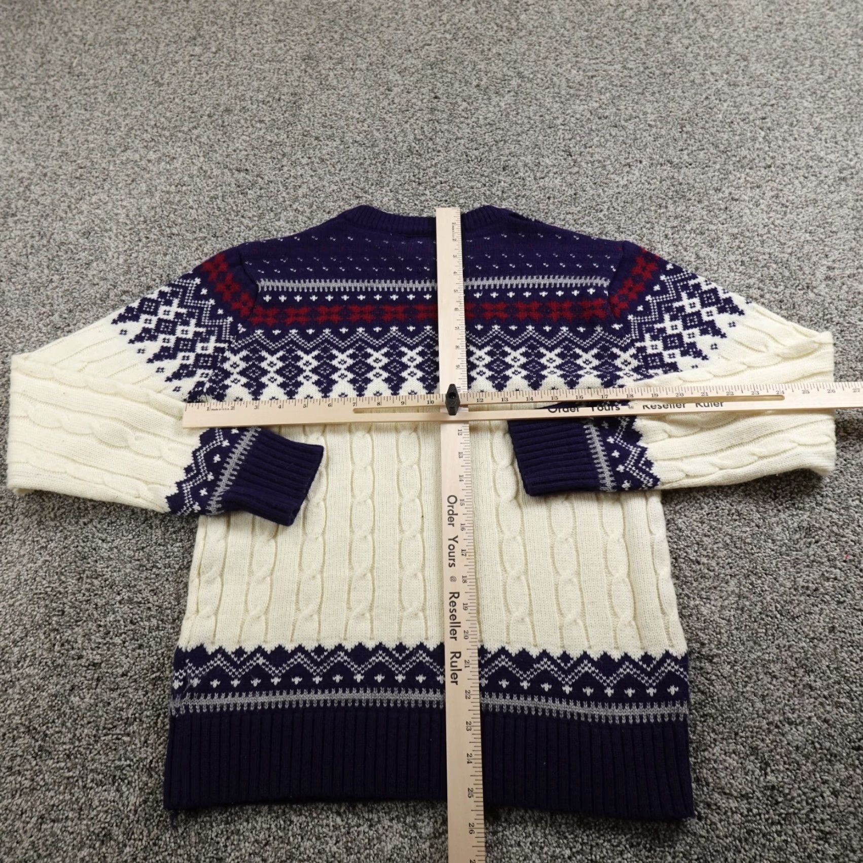 Vintage VTG Cable Knit Sweater Womens M White Blue Nordic Fair Isle Crewneck Sweatshirt Size M / US 6-8 / IT 42-44 - 5 Thumbnail