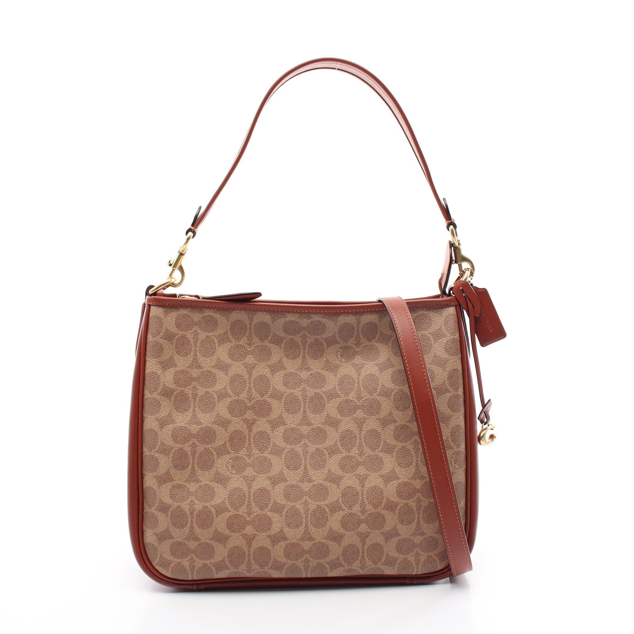 Coach Coach Carry Signature Canvas Shoulder Bag Leather Beige Red Brown Size ONE SIZE - 1 Thumbnail