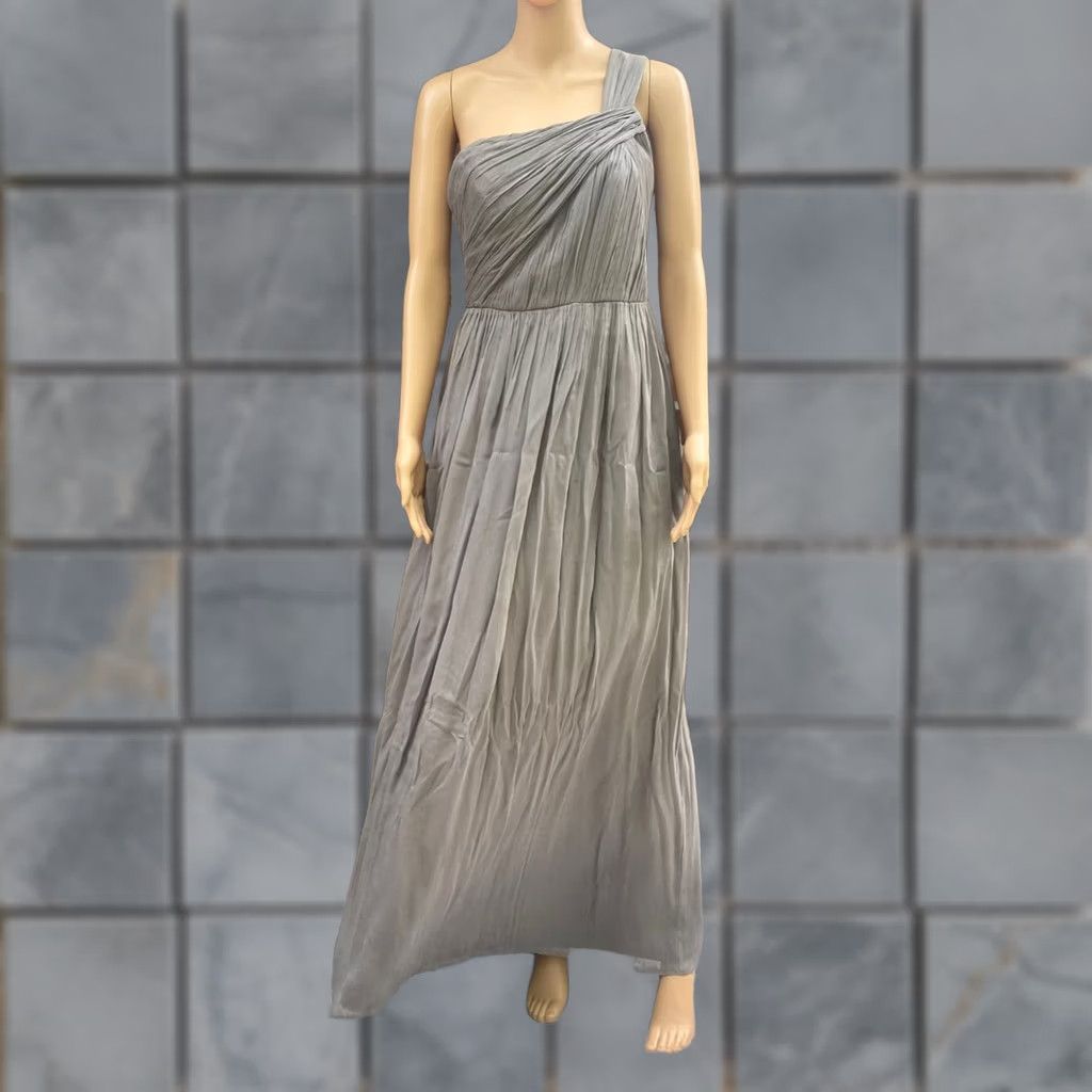 j crew grey bridesmaid dress J.Crew J.CREW Women's Size 4 Silk Long Maxi Gray One Shoulder Zipper upload-20251029 Dusty Rose Bridesmaid Dress Size:3T-4T