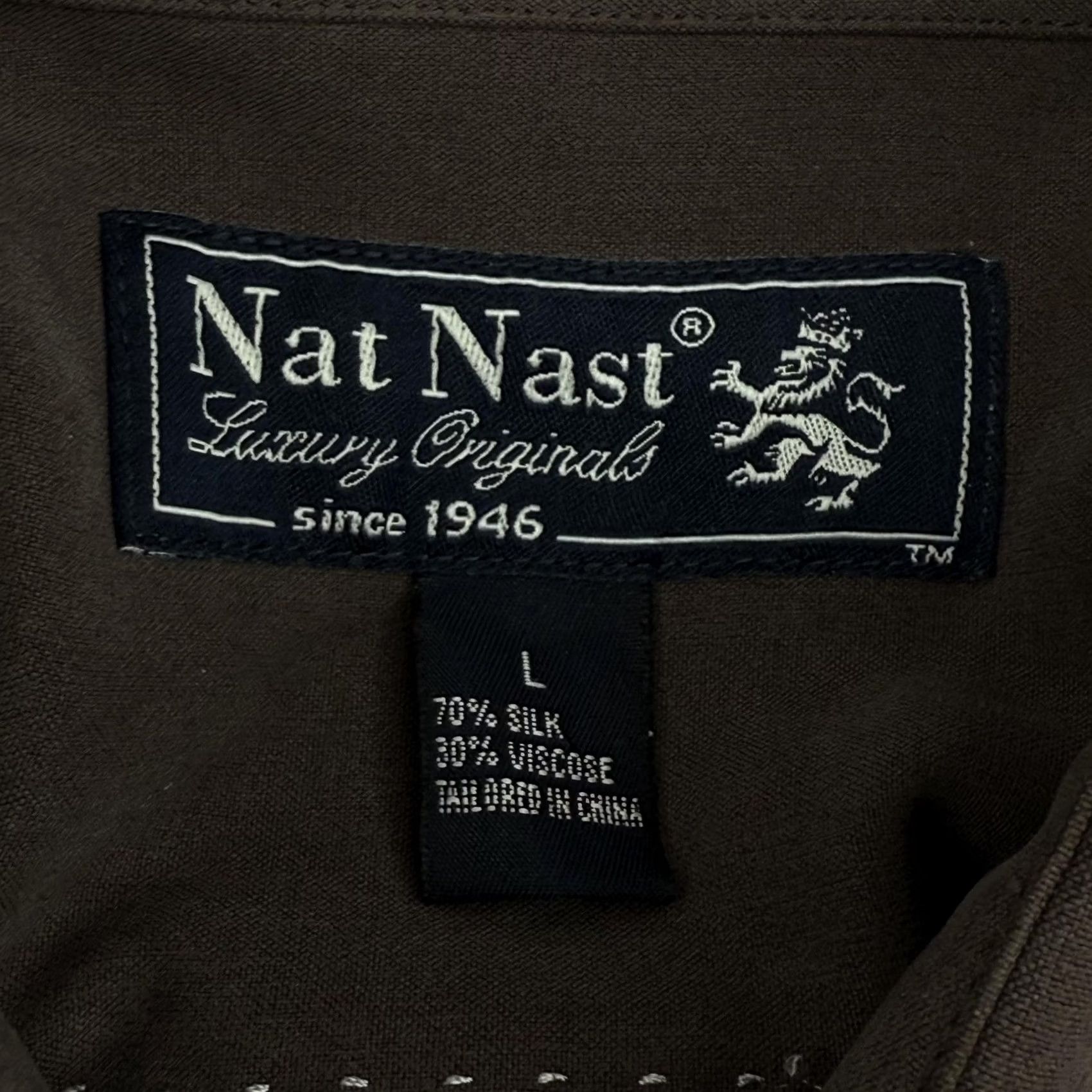 Nat Nast VINTAGE Nat Nast Shirt Mens Large Brown Striped Long Sleeve Silk Viscose Button Up Size US L / EU 52-54 / 3 - 4 Thumbnail