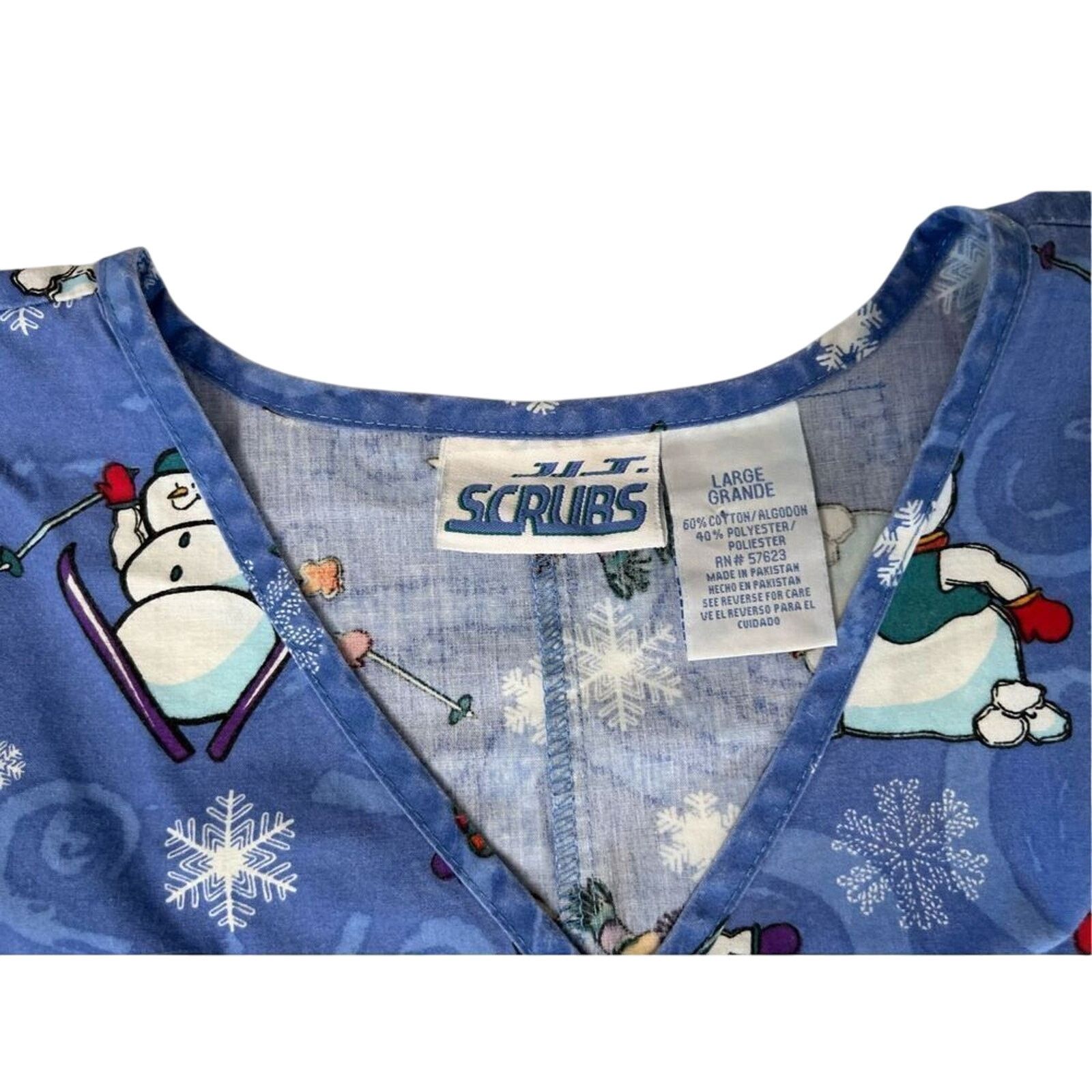 Other JIJ Scrubs Blue Snowman Snowflake Scrub Medical Top LARGE Size L / US 10 / IT 46 - 4 Thumbnail