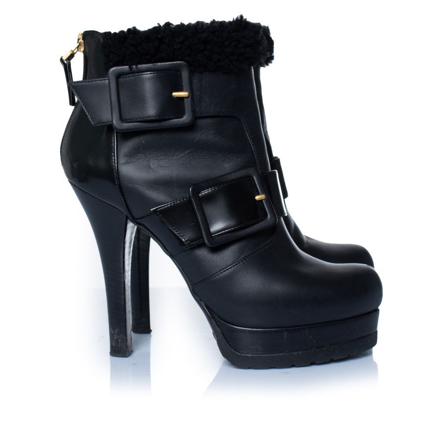 Fendi Fendi, black leather ankle boots with shearling Size US 6.5 / IT 36.5 - 4 Thumbnail
