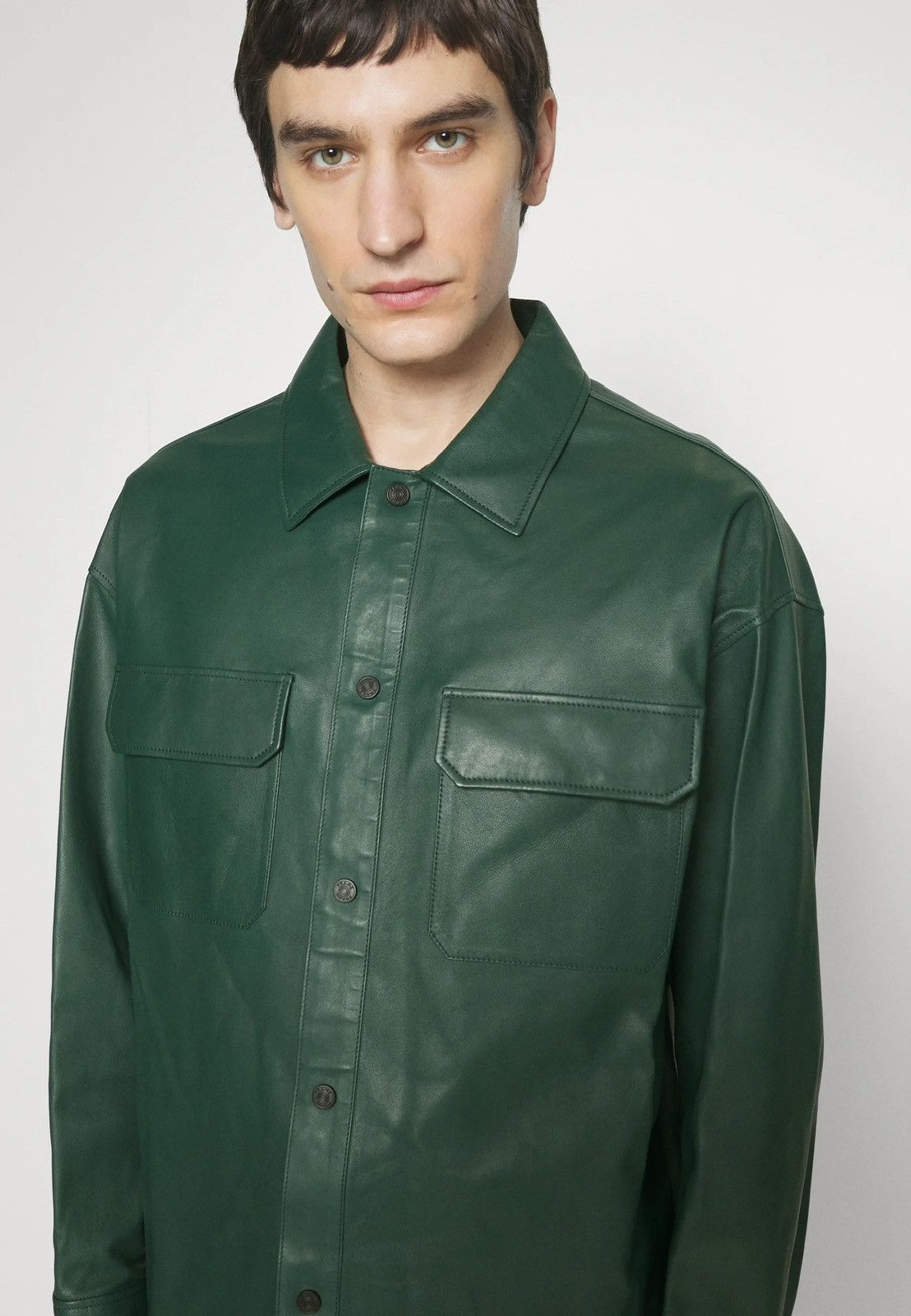 Frame !DS! SS23 Frame Dark Green Leather Shirt Jacket Size US M / EU 48-50 / 2 - 3 Thumbnail