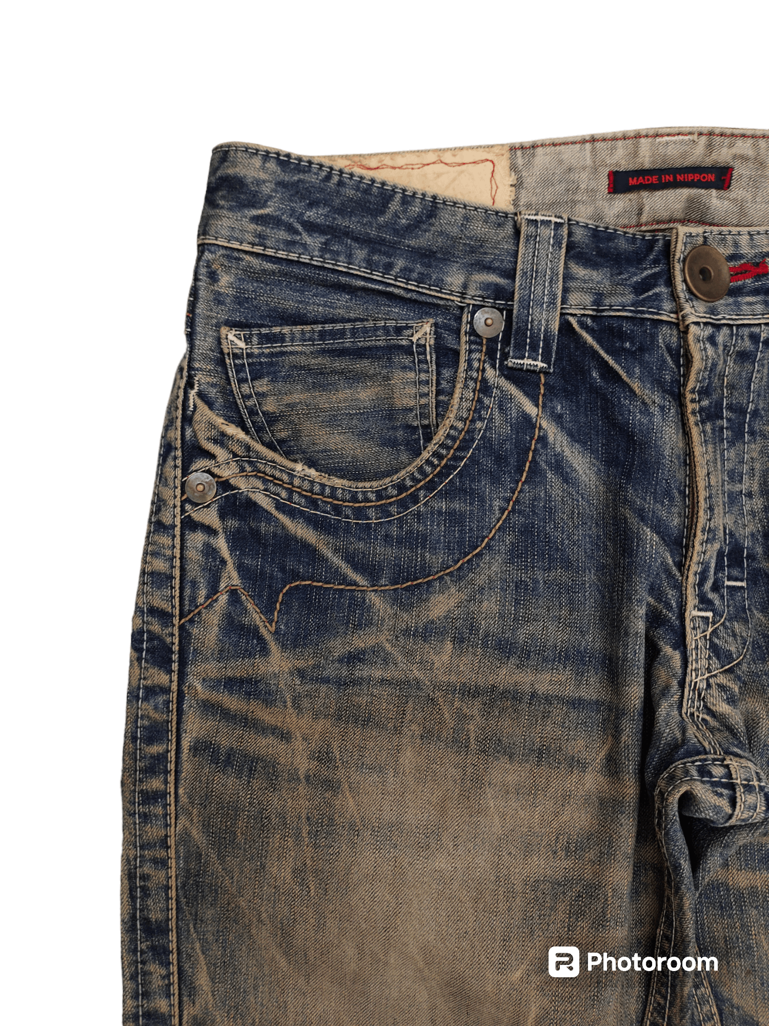If Six Was Nine 1990s Blue Way Japan Clawmark Distress Faded Denim Jeans Size US 33 - 4 Thumbnail