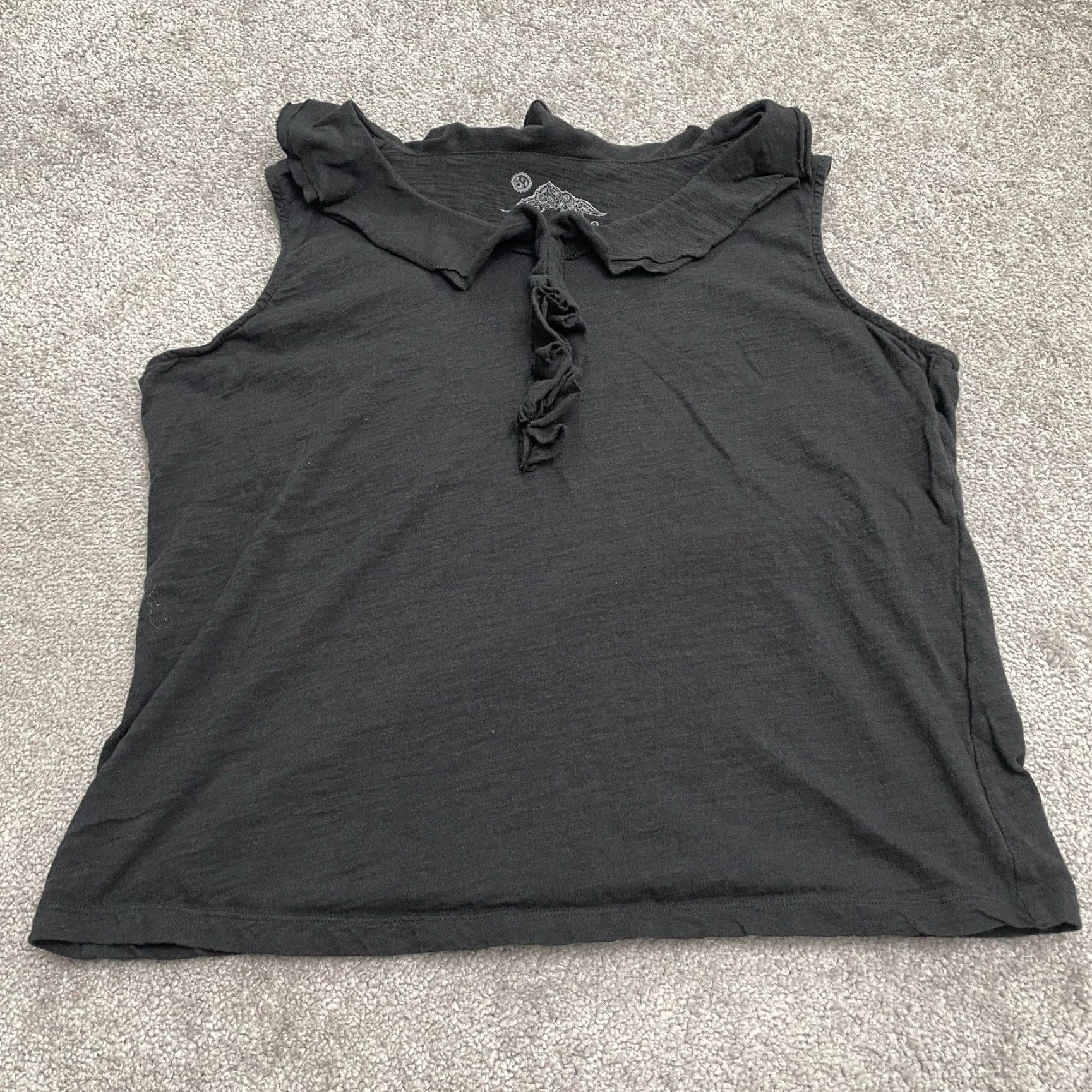 Vintage Sahalie Tank Top Womens Plus Size 1X Black 100% Cotton Sleeveless Ruffle V-Neck Casual Shirt Size XL / US 12-14 / IT 48-50 - 2 Thumbnail