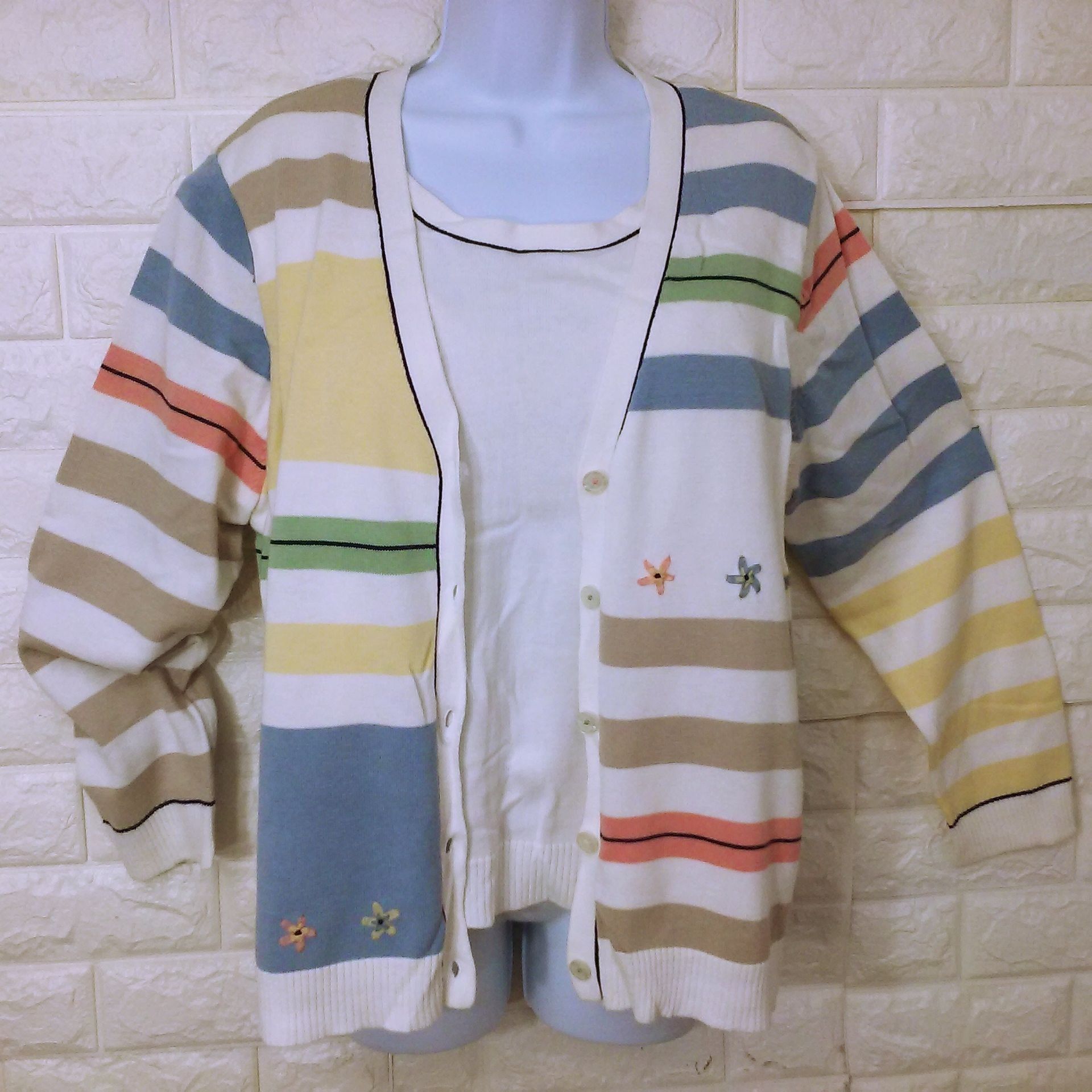 Vintage 90s Koret Knit Cardigan Top Novelty Sweater Striped Classic Size L / US 10 / IT 46 - 5 Thumbnail