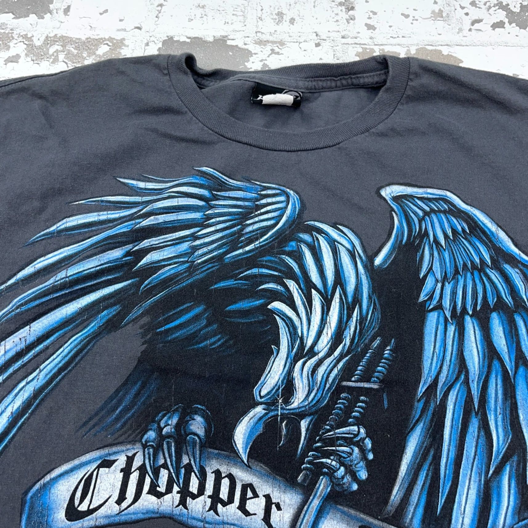 Vintage VINTAGE Hybrid Shirt Men XL Gray Graphic Print 80s Tattoo USA Logo Chopper Motorcycle Hipster Yee? Size US XL / EU 56 / 4 - 4 Thumbnail