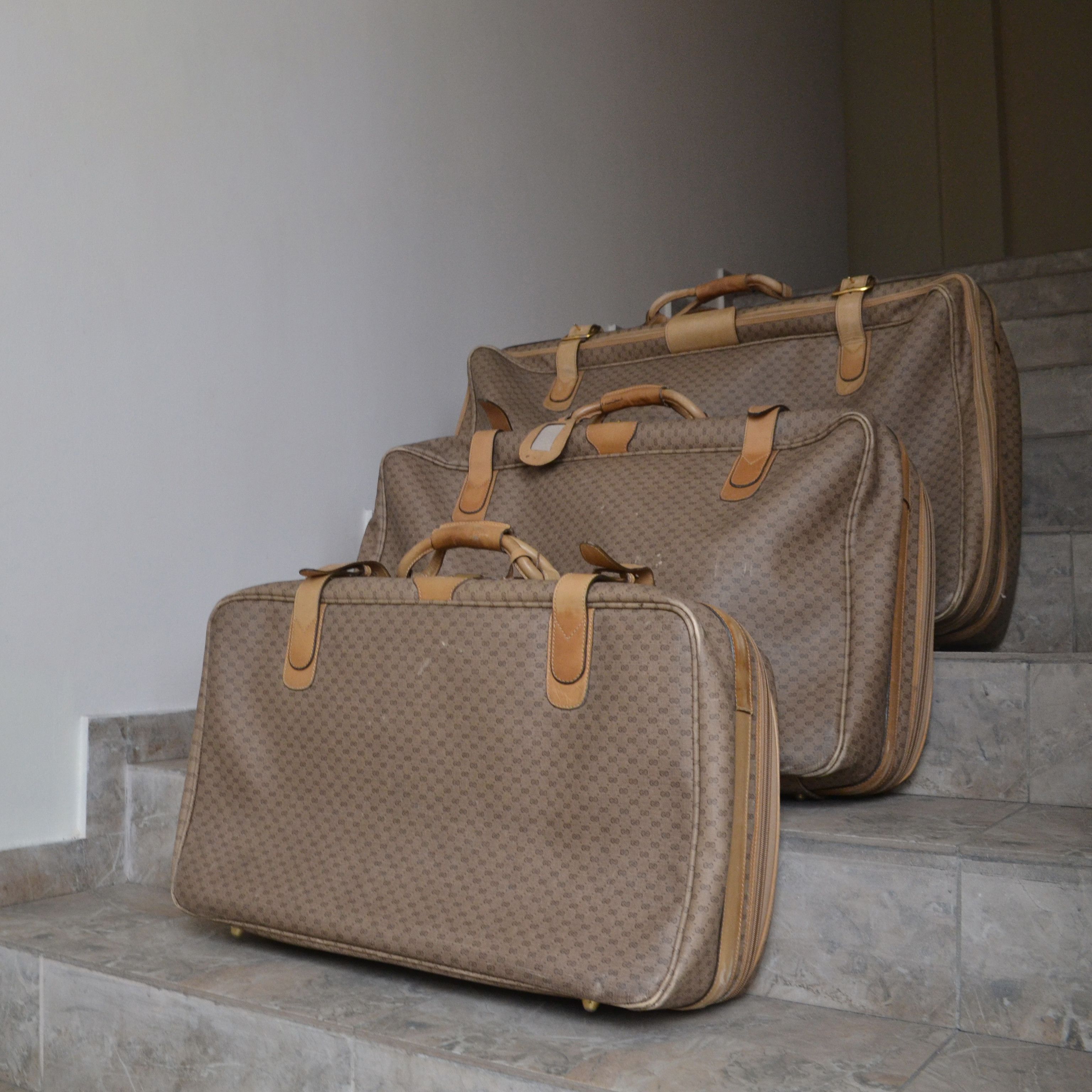 GUCCI Luggage Bag Monogram GG Logo Suitcase Brown Leather