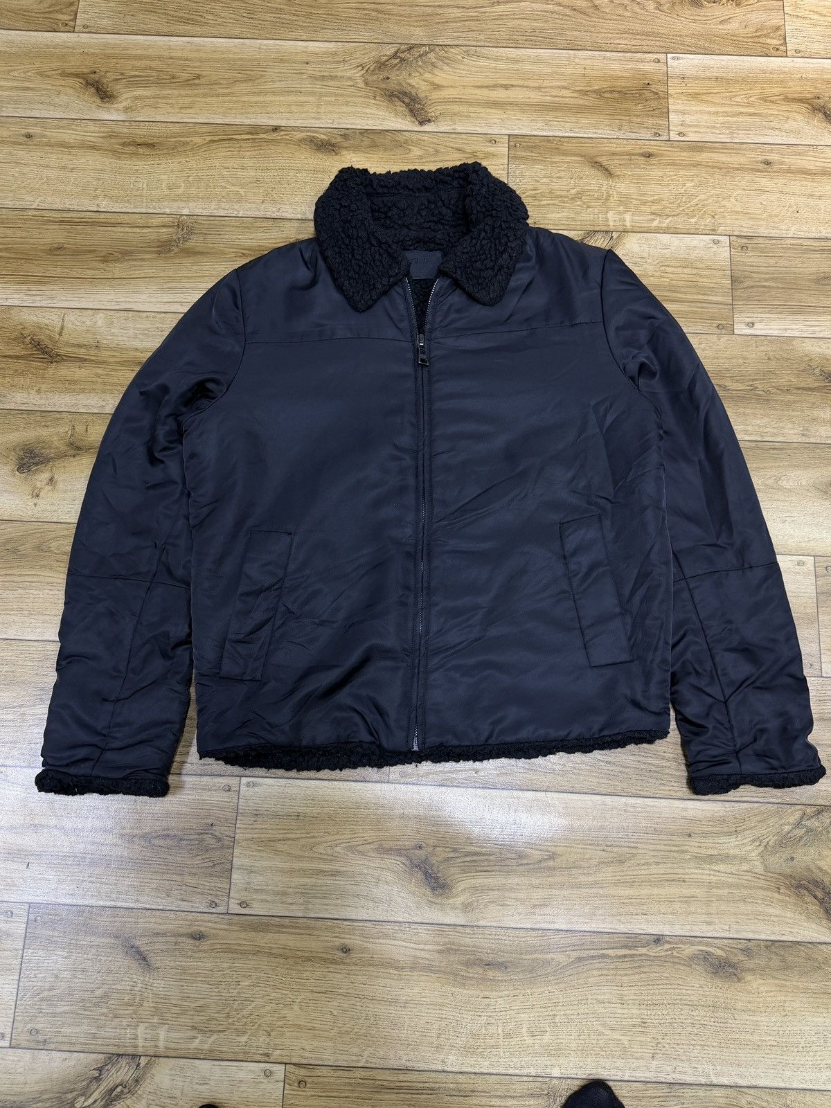 Prada × Vintage Prada Shearling Collar Nylon Cropped Bomber Jacket