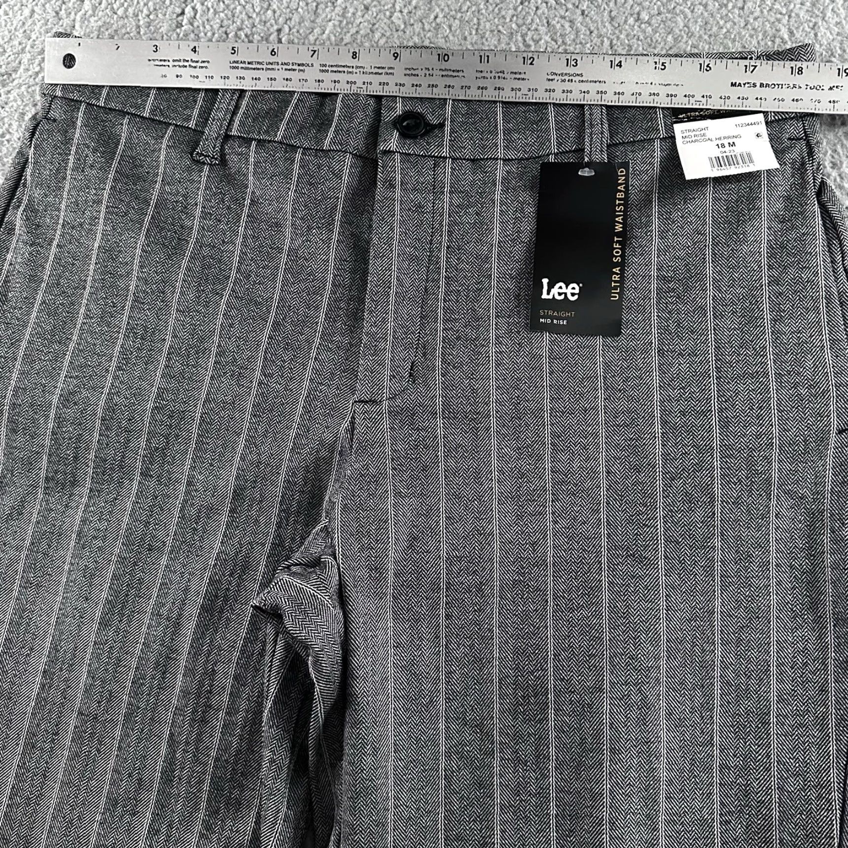 Lee Lee Pants Women Gray Size 18 Straight Mid Rise Striped Polyester Blend Size 25" / US 0 / IT 36 - 6 Thumbnail