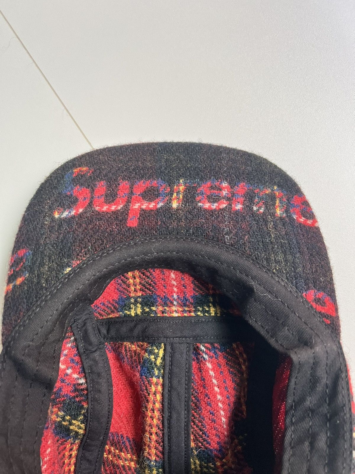Supreme Harris Tweed Camp Cap Red Plaid FW18