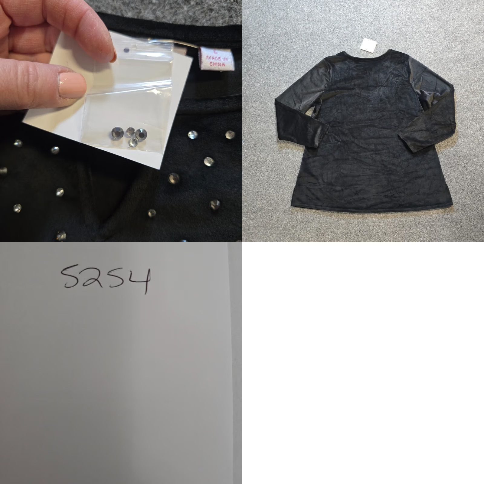 Quacker Factory Quacker Factory Top Blouse Womens Large Black Velour Rhinestone Long Sleeve Casual Size L / US 10 / IT 46 - 8 Thumbnail