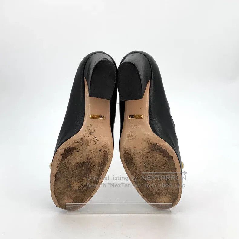 Gucci Gucci Black leather pearl thick heel high heels Size US 5 / IT 35 - 5 Thumbnail