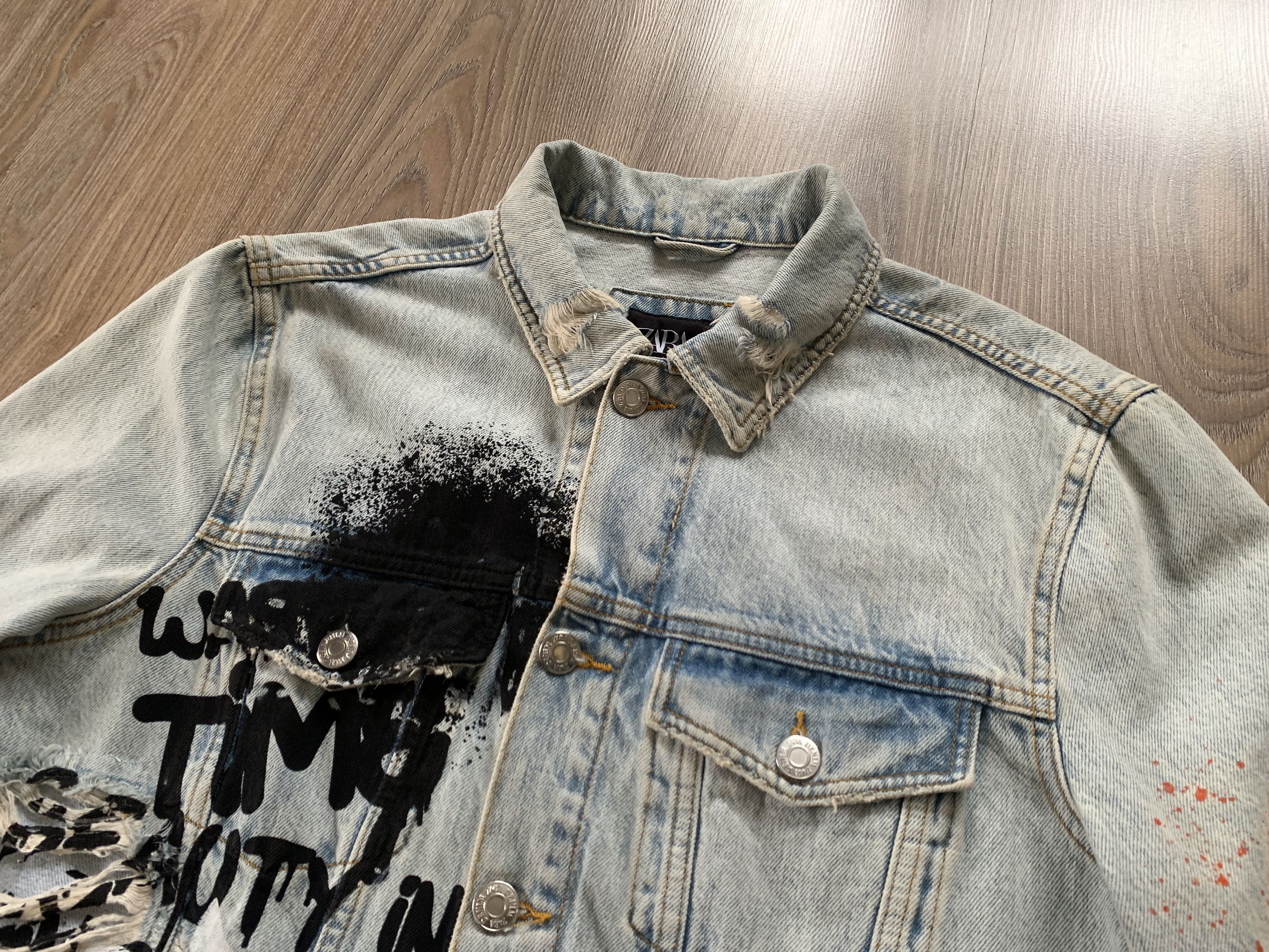 Zara ZARA Painted Graffiti Art Distressed Denim Jacket Size US M / EU 48-50 / 2 - 4 Thumbnail