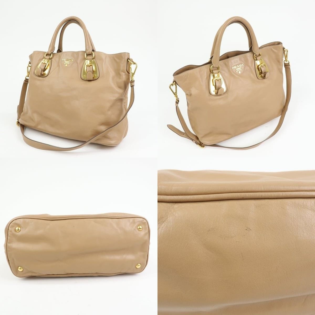 Prada Prada Soft Calf Leather Shoulder Bag Tan Size ONE SIZE - 3 Thumbnail