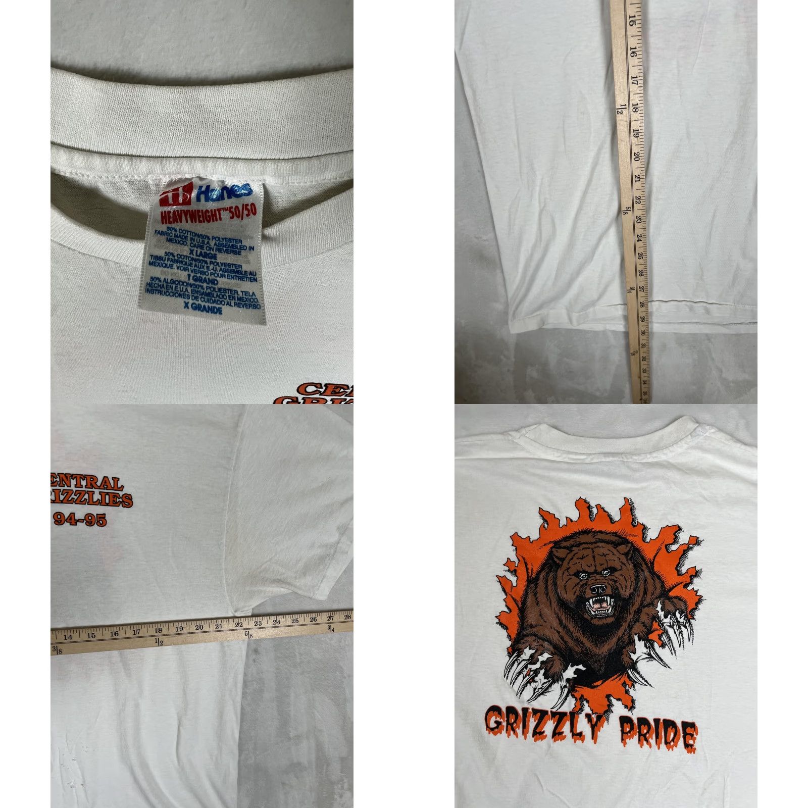 Hanes VINTAGE Hanes Central Grizzlies T-Shirt Mens XL White 90s Grizzly Pride 94-95 Short Sleeve Crew Neck Graphic Print Size US XL / EU 56 / 4 - 8 Thumbnail