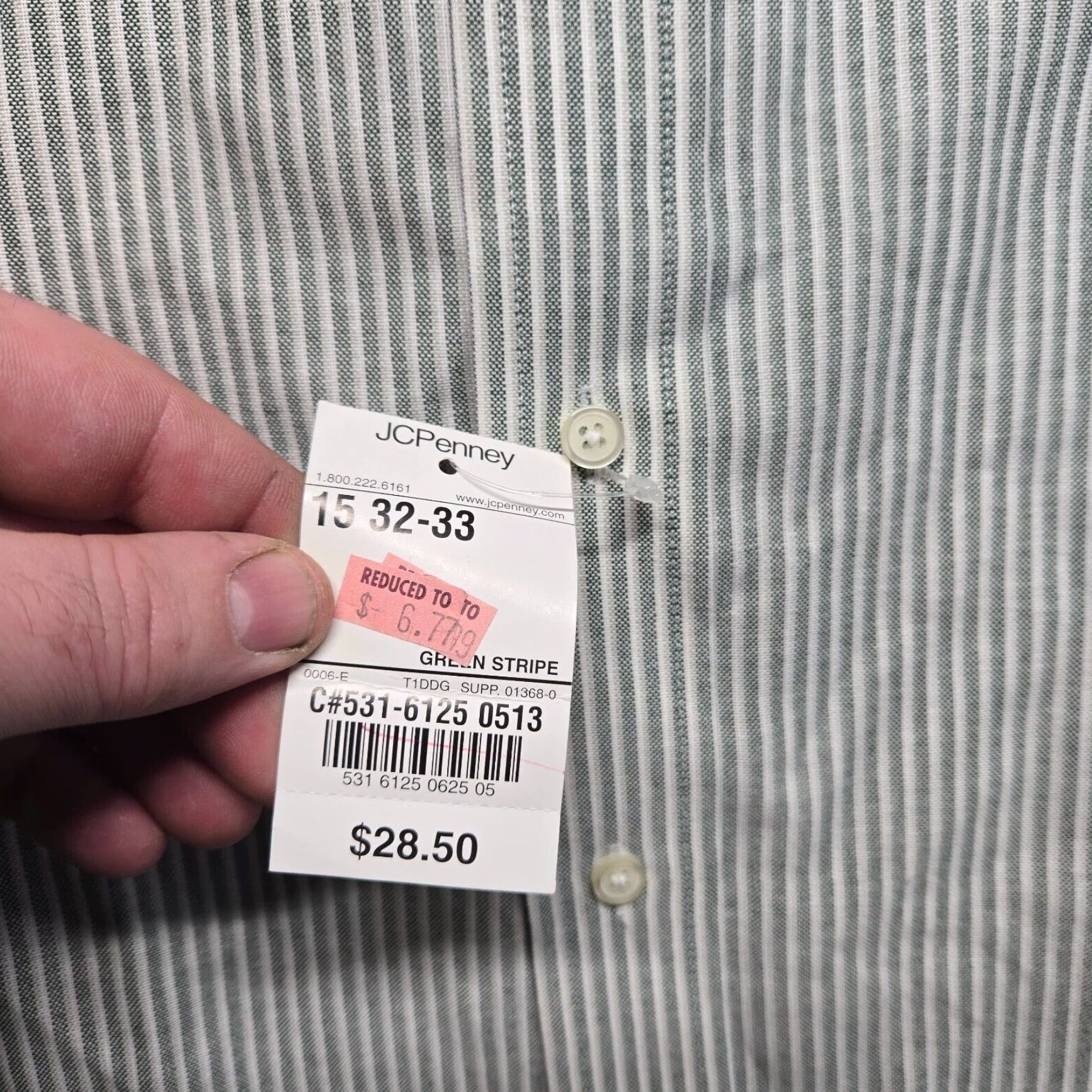 Stafford Stafford Button-Down Long Sleeve Shirt Men's Green and White Striped Size 15 Size US M / EU 48-50 / 2 - 3 Thumbnail