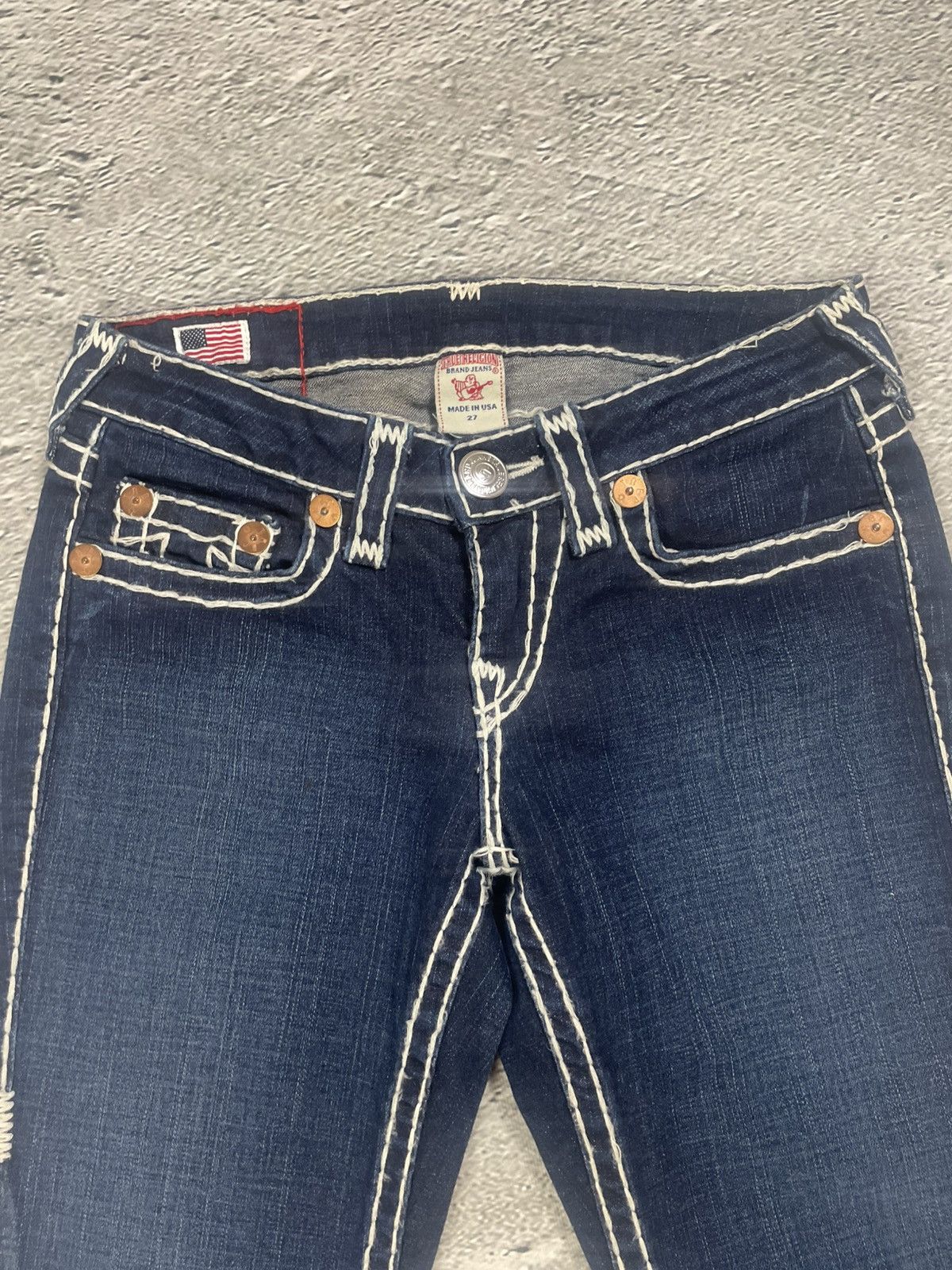 True Religion True Religion flared jeans blue white thick stitching Y2K Size 27" / US 4 / IT 40 - 6 Thumbnail