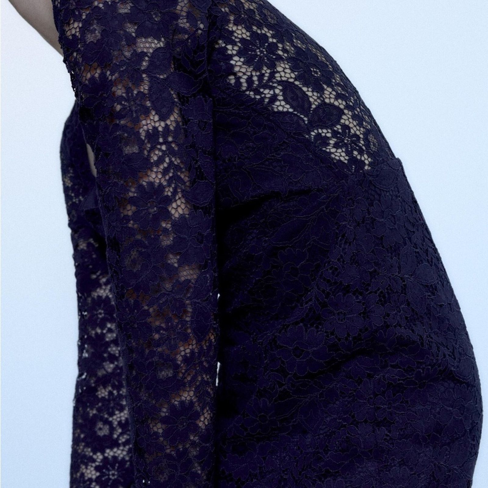 ZARA LACE MIDI DRESS NAVY BLUE