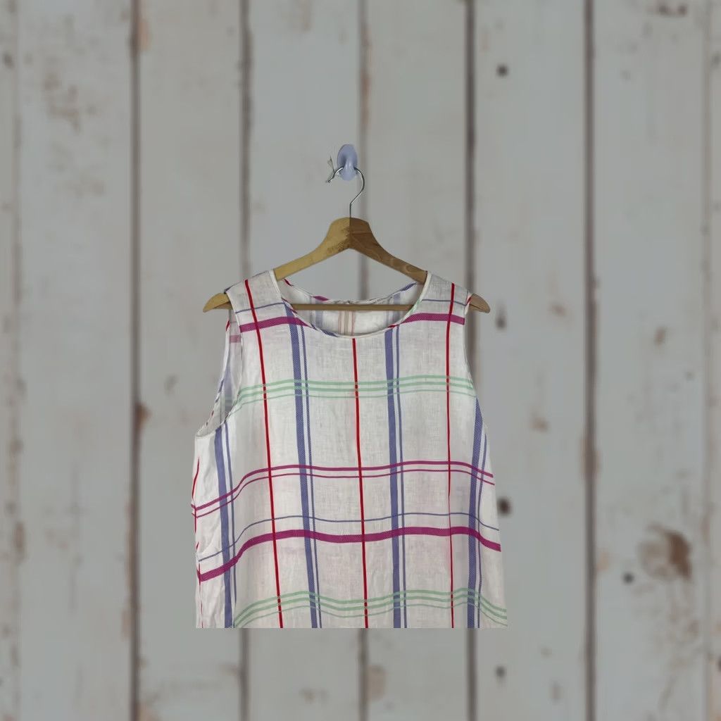Robert Friedman Dress Women's Check Multicolor Sleeveless A-Line Linen Long Casual Summer M Womens, Women's