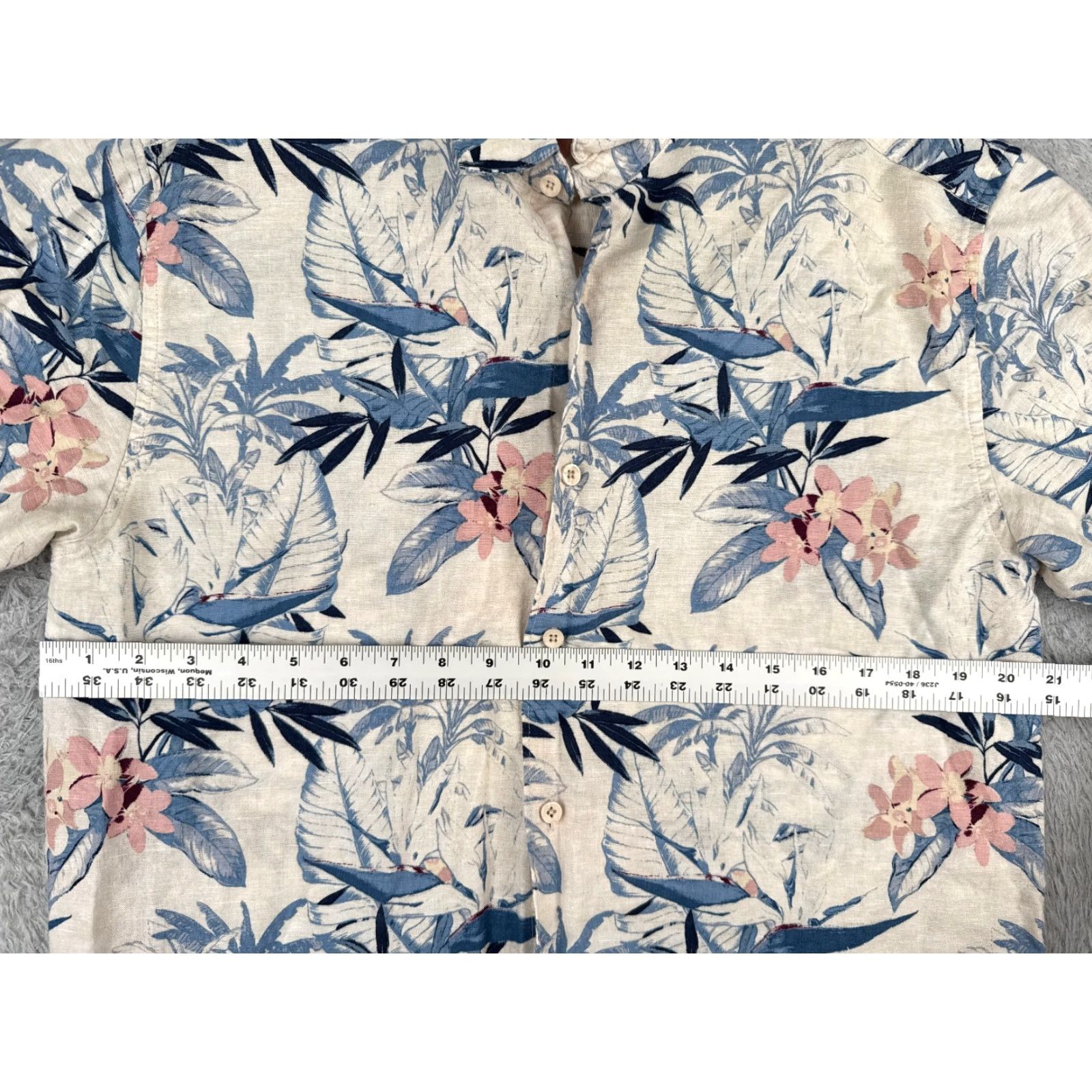 CO The Havanera Co Shirt Men Medium Gray Blue Hawaiian Floral Button Up Linen Blend Size US M / EU 48-50 / 2 - 7 Thumbnail