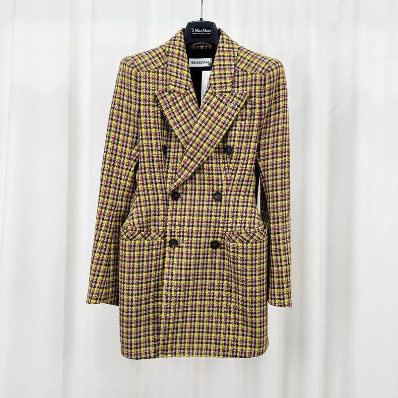 Balenciaga size 34 Plaid Wool Sandglass Blazer Jacket
