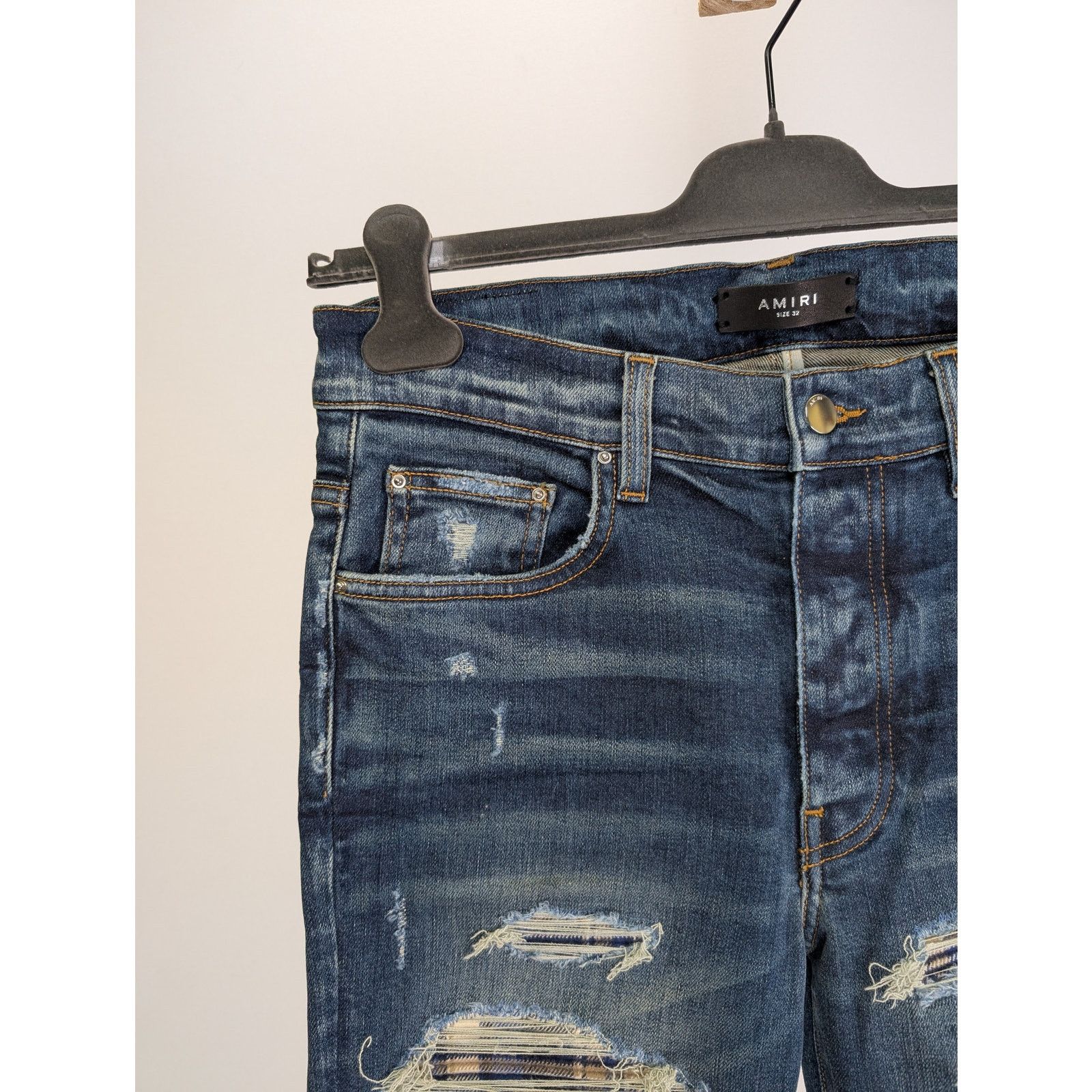 Amiri o1rshd1 Plaid Thrasher Denim Jeans in Deep Classic Blue Size US 36 / EU 52 - 5 Thumbnail