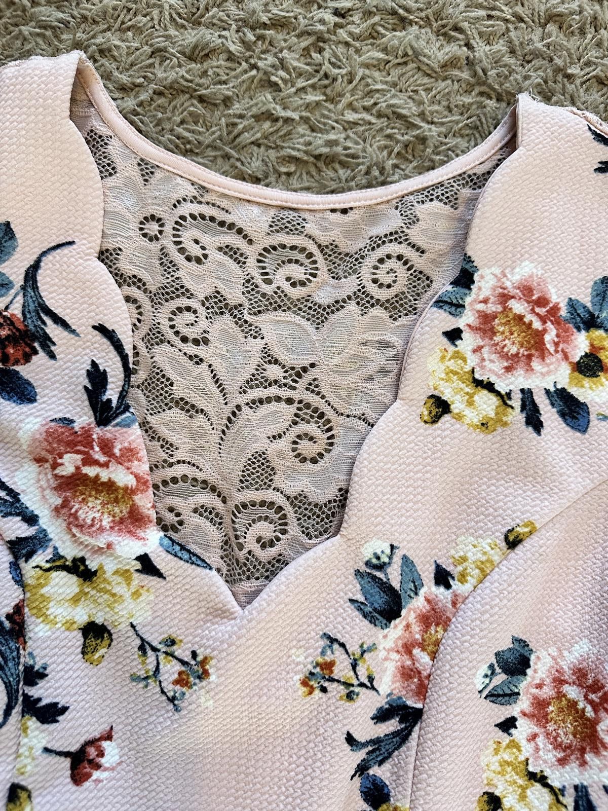 Designer Three Pink Hearts Floral Lace-Back Dress - XL Size XL / US 12-14 / IT 48-50 - 2 Thumbnail