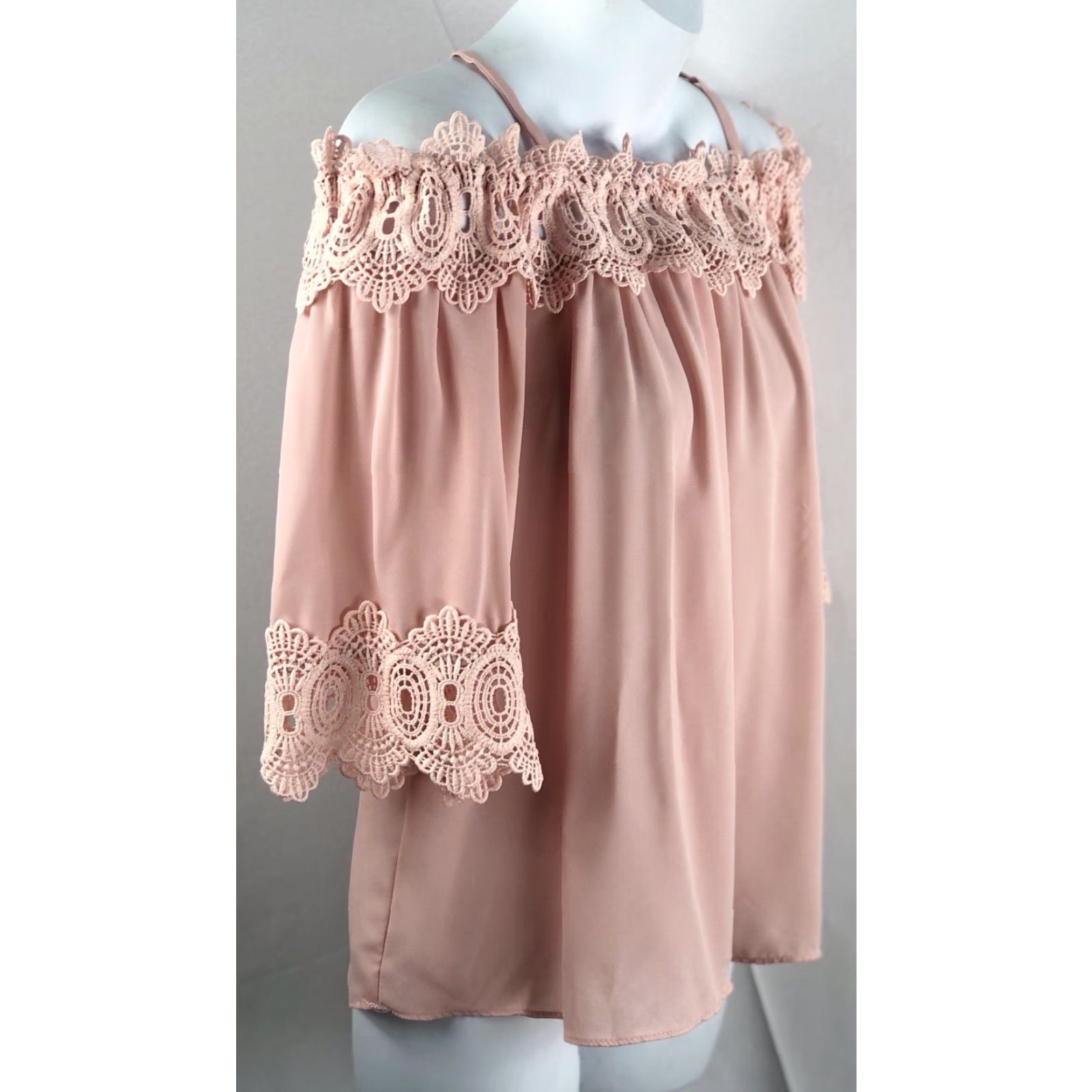 Vintage VINTAGE By By Off shoulder top Shirt L Pink Lace Chiffon Bohemian Fairy Y2K 90s Romantic Coquette Peasant Size L / US 10 / IT 46 - 2 Thumbnail