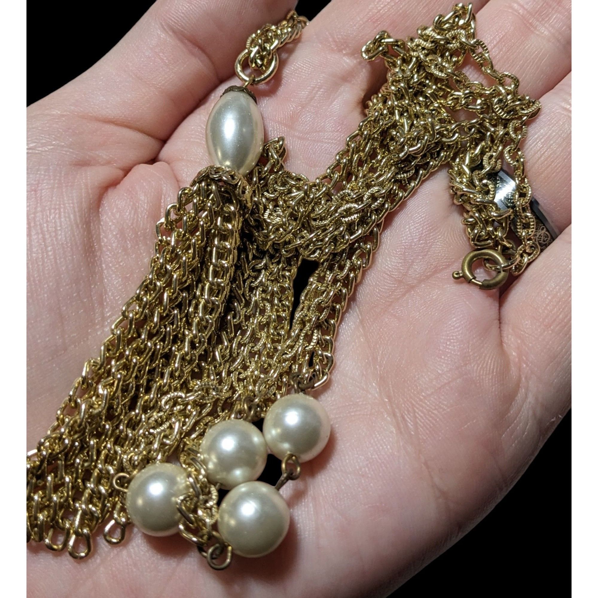 Other Gold Glam Pearl Beaded Chain Tassel Necklace Size ONE SIZE - 5 Thumbnail