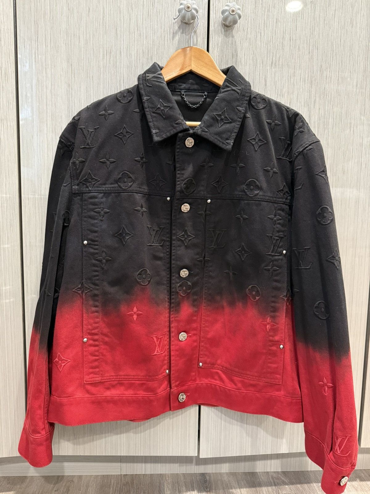 Louis Vuitton Louis Vuitton Black Red Monogram Denim Jacket Size US XL / EU 56 / 4 - 1 Thumbnail