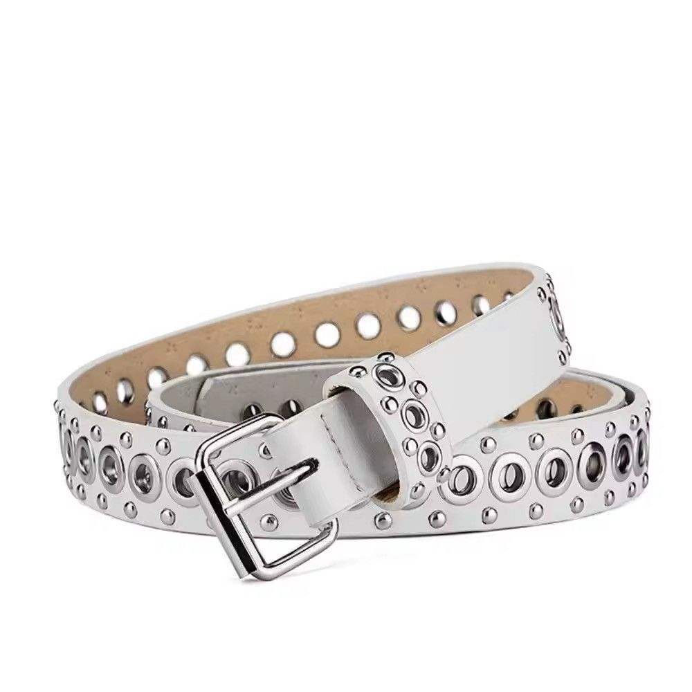 Designer 110cm Round Hole Punk White Belt Size ONE SIZE - 3 Thumbnail