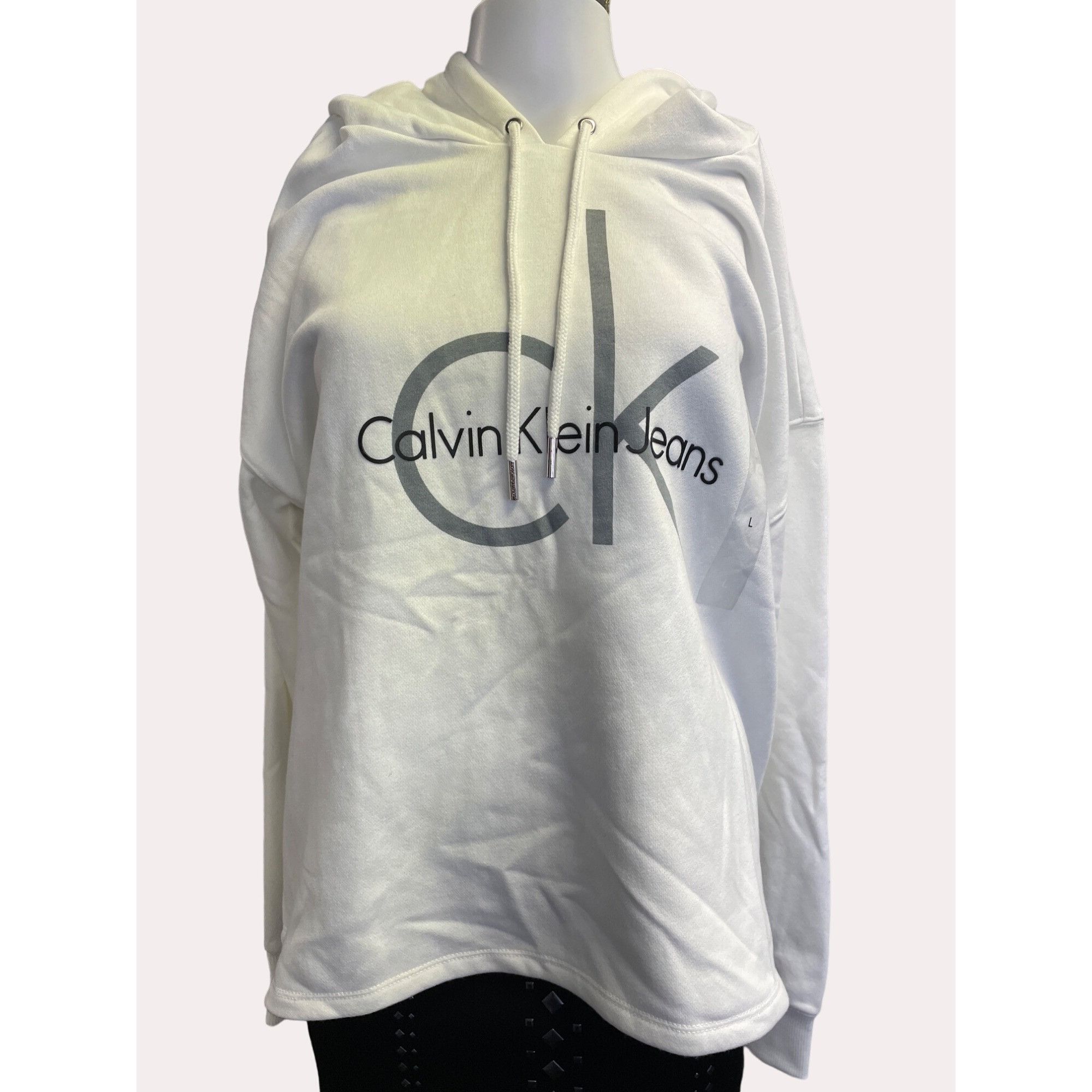 Calvin Klein Calvin Klein Women's White Hooded Sweatshirt Straght Cut Siz Size L / US 10 / IT 46 - 1 Thumbnail