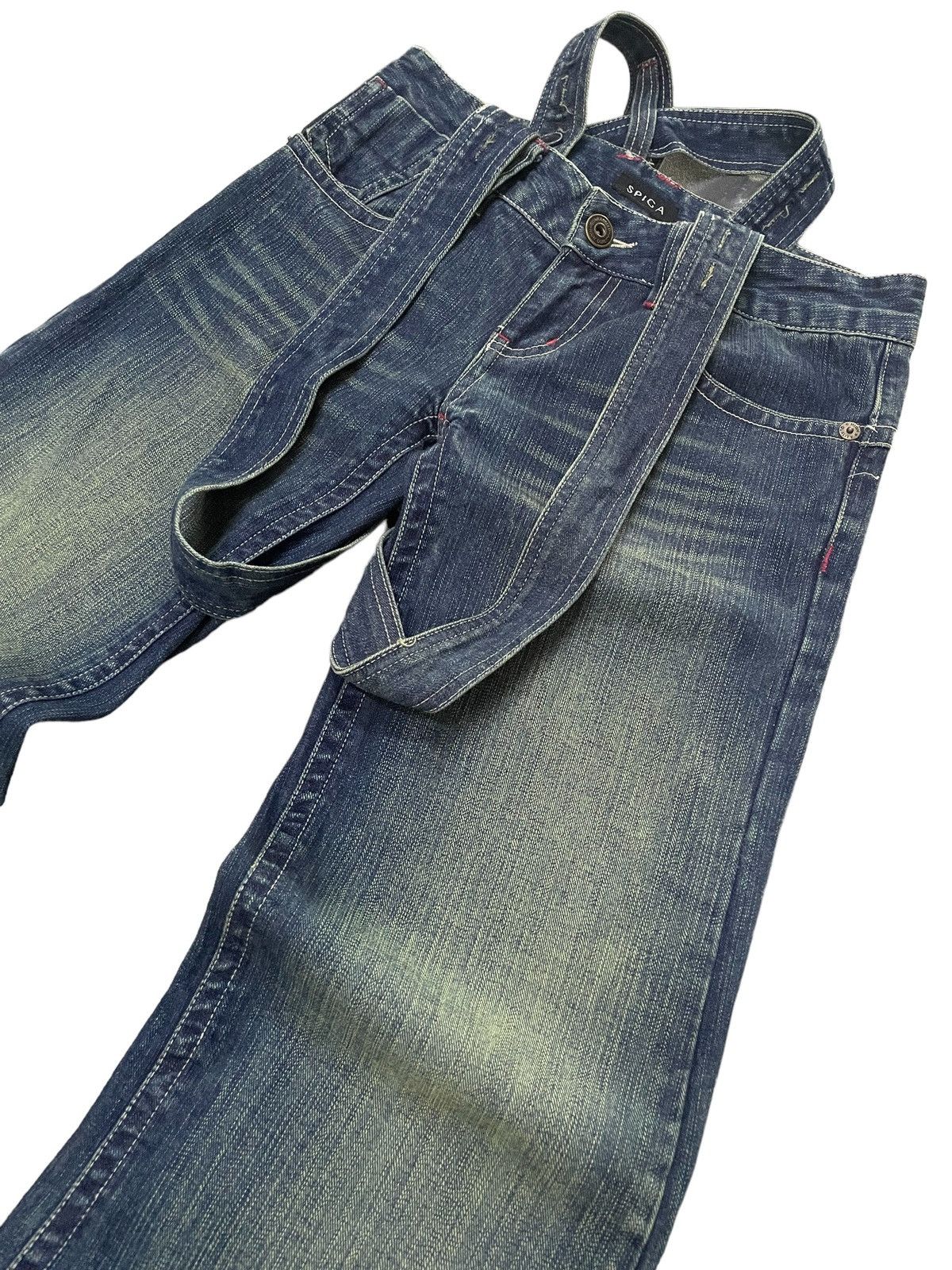 If Six Was Nine × Le Grande Bleu (L.G.B.) Spica Japan Mud Mooss Flared Wide Parachute Suspender Jeans Size US 30 / EU 46 - 9 Thumbnail