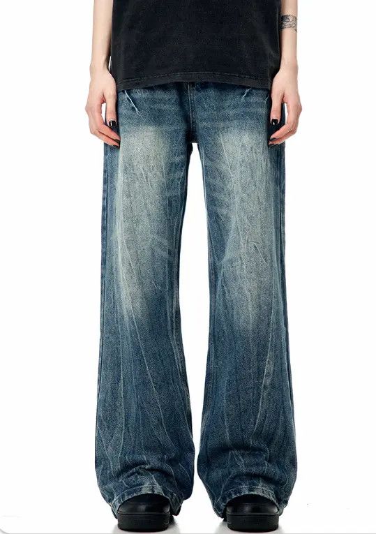 Japanese Brand Vintage heavy washed lightning crack cleanfit straight jeans Size US 32 / EU 48 - 1 Thumbnail