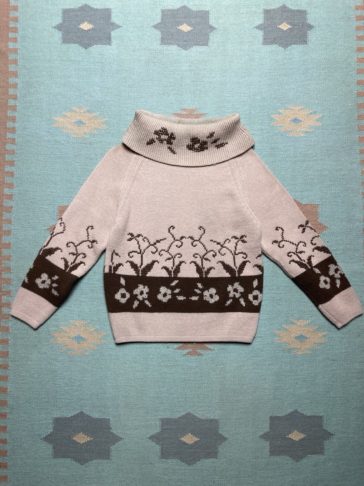 Vintage VTG knit sweater flowers floral Jane hunter wide collar M Size M / US 6-8 / IT 42-44 - 1 Thumbnail