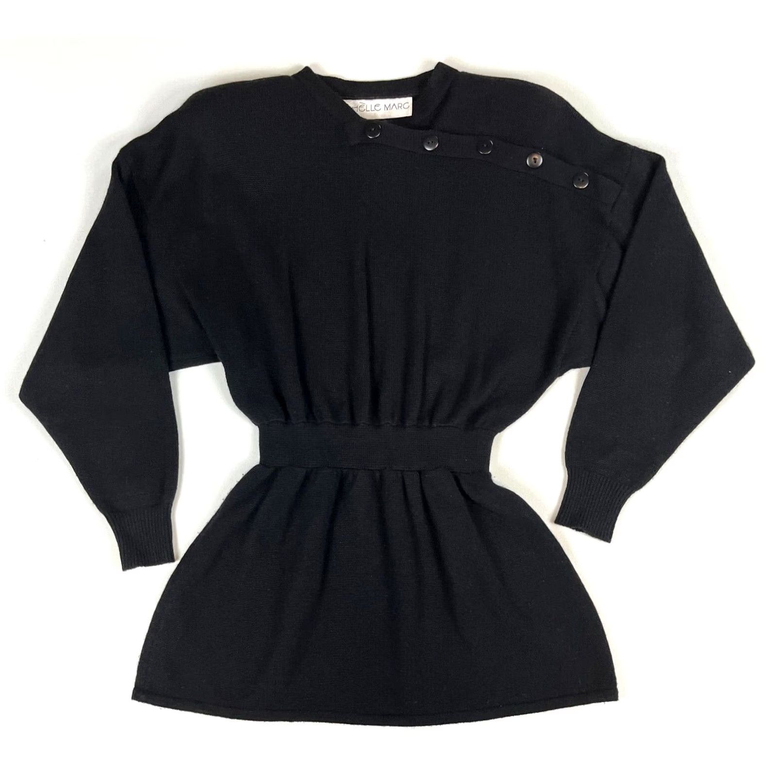 Vintage Michelle Marc Women 80s Tunic Sweater Dress Knit Black XS/S Made in USA Vintage Women's Size S / US 4 / IT 40 - 3 Thumbnail