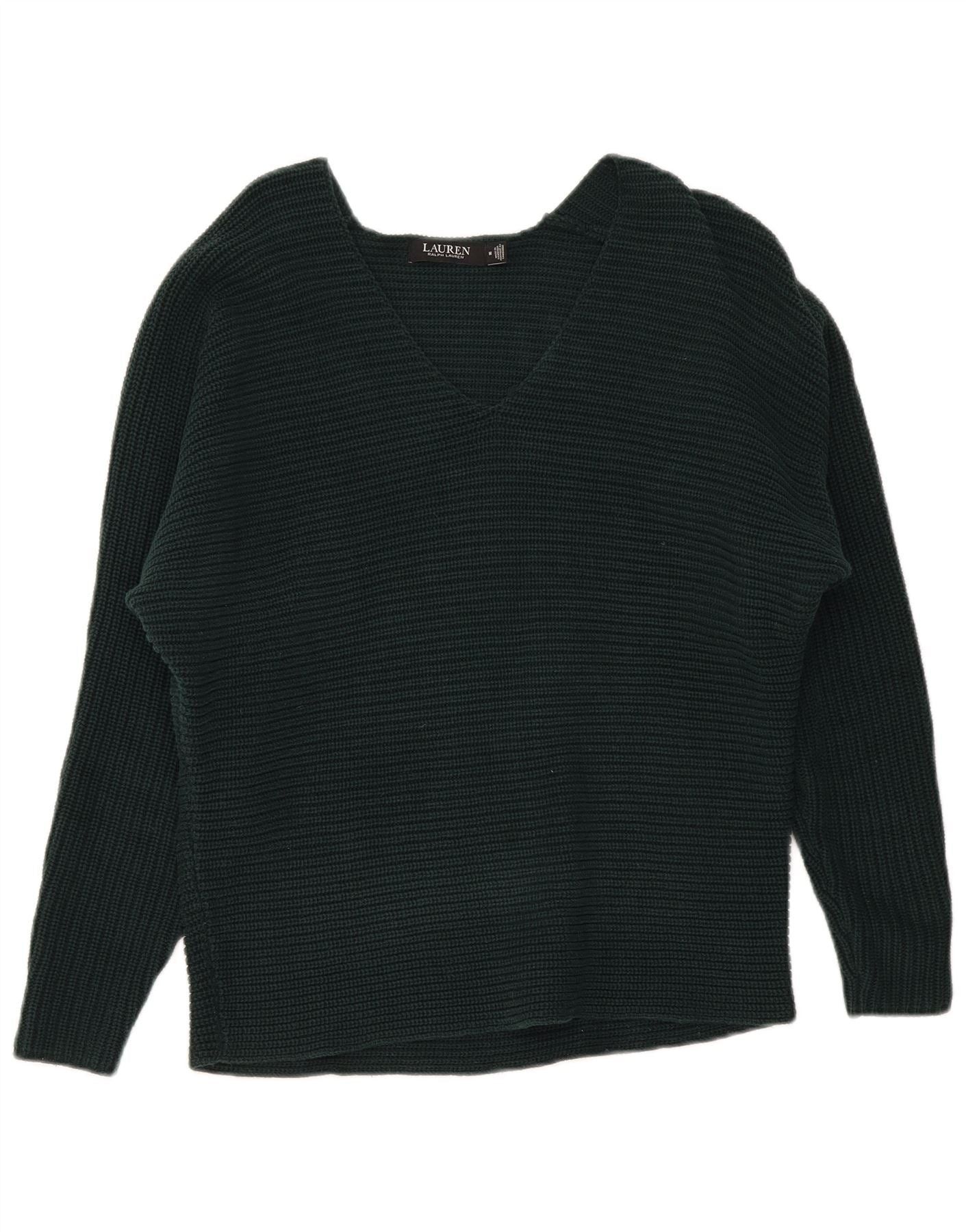 Ralph Lauren Womens V-Neck Jumper Sweater UK 14 Medium Green Cotton Size L / US 10 / IT 46 - 1 Thumbnail