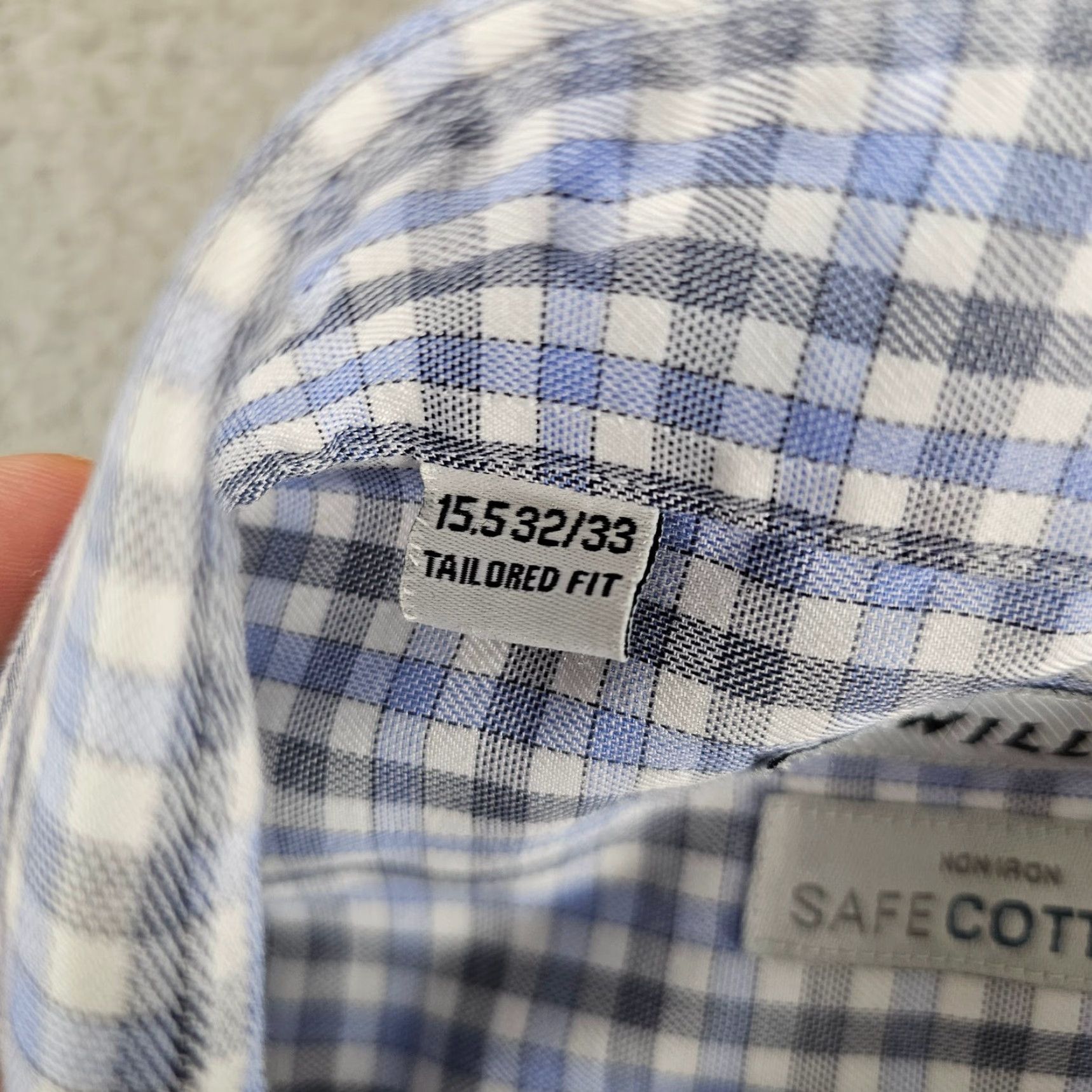 Vintage Twillory Dress Shirt Mens Size 15.5 32/33 Blue Check Button-Up Knit Cotton Regular Fit Non-Iron Easy Care Size 42R - 4 Thumbnail