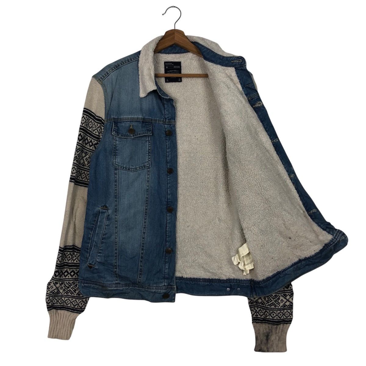 Japanese Brand 📌Denim Trucker Biker Jacket Bershka Knit Hand Issey Miyake Size US L / EU 52-54 / 3 - 14 Thumbnail