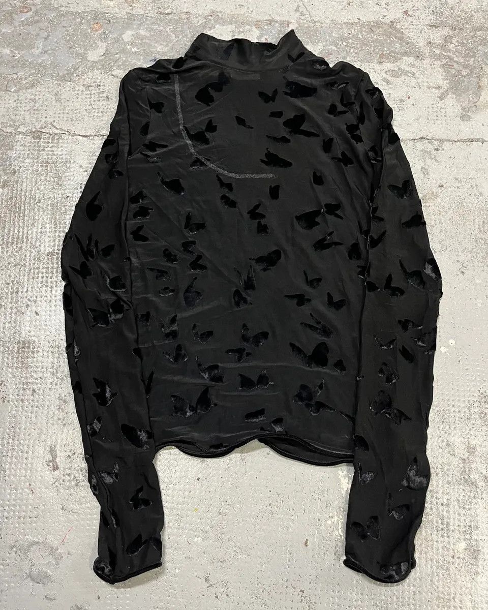 Saint Laurent Paris FW2023 Saint Laurent Velvet Butterfly Motifs Black Transparent Turtle Neck Longsleeve Top Size S / US 4 / IT 40 - 4 Thumbnail